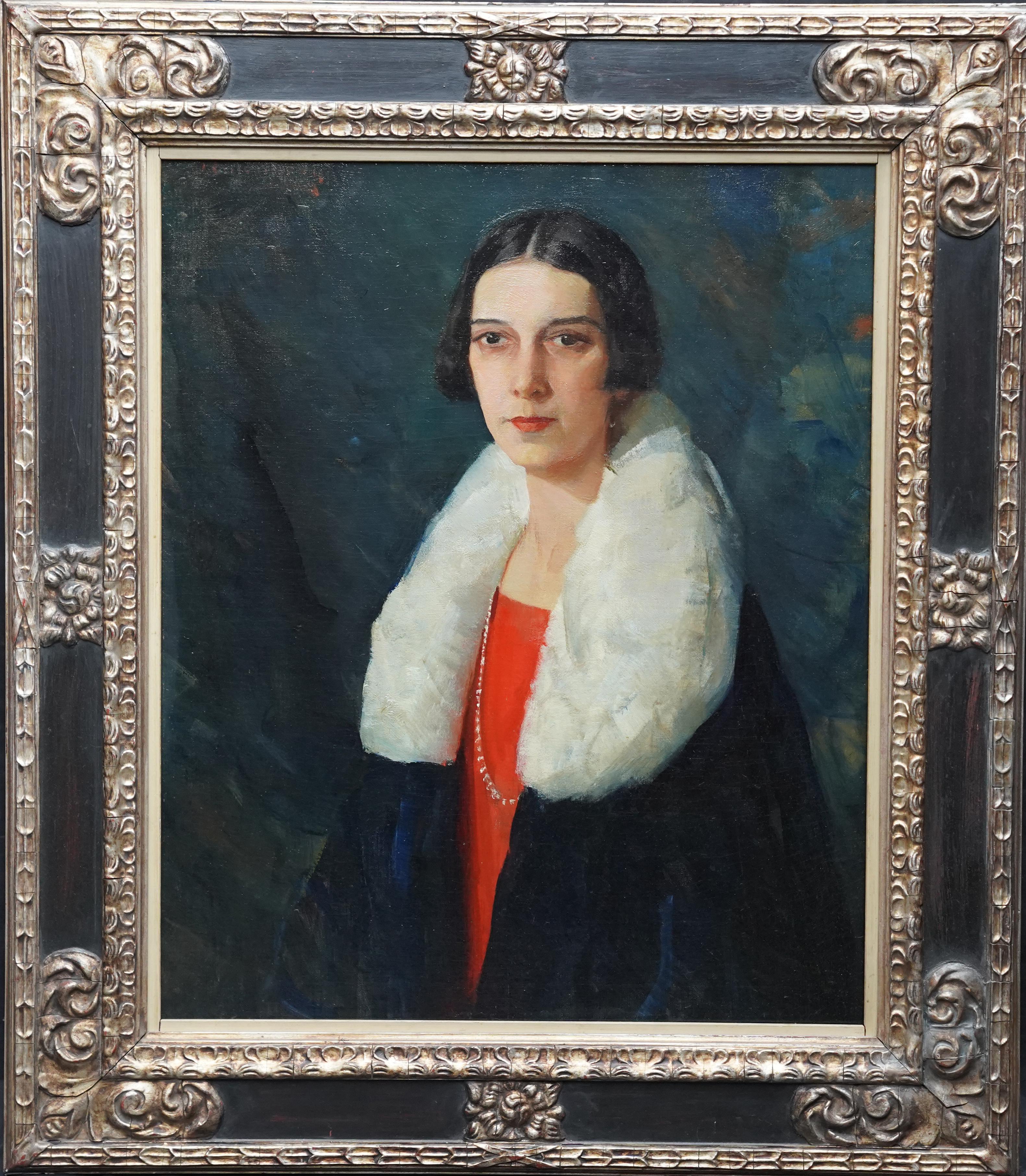 Porträt einer Dame aus den 1920er Jahren – amerikanisches Art déco-Porträt, Ölgemälde im Angebot 8