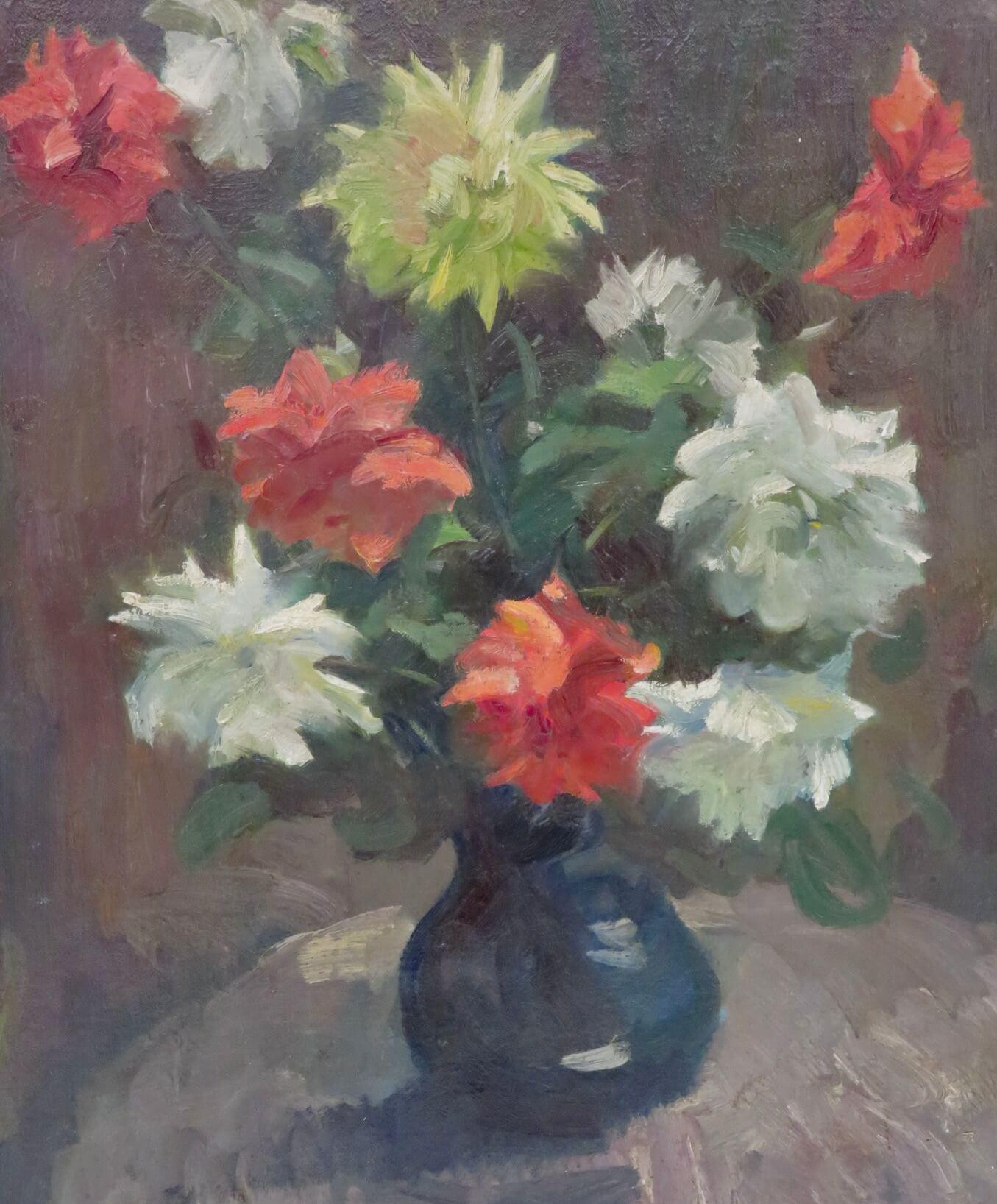  Scottish signed STILL LIFE FLOWERS POST IMPRESSIONIST 1950s oil painting For Sale 1