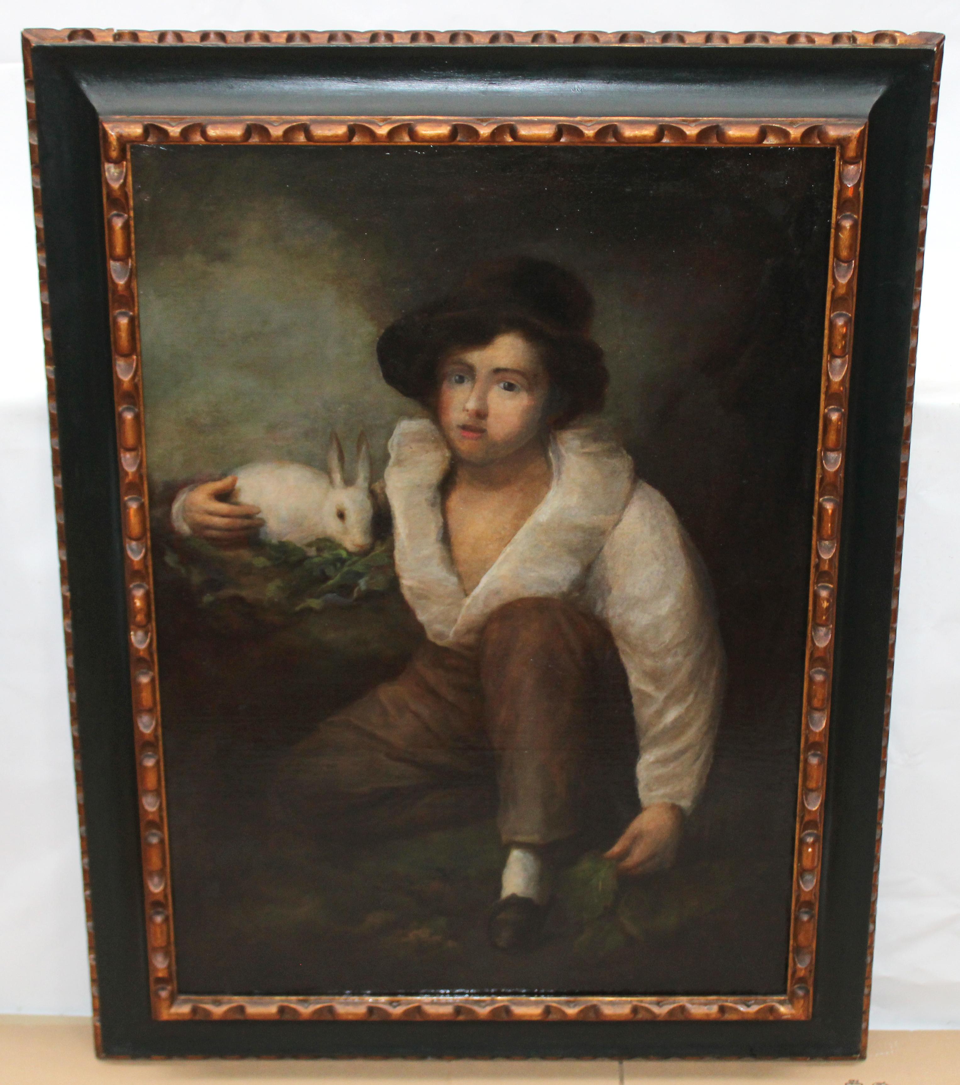 Henry Raeburn Portrait Painting – Ölgemälde „Junge und Kaninchen“, gerahmt, Mitte des 19. Jahrhunderts, 100 × 70 cm
