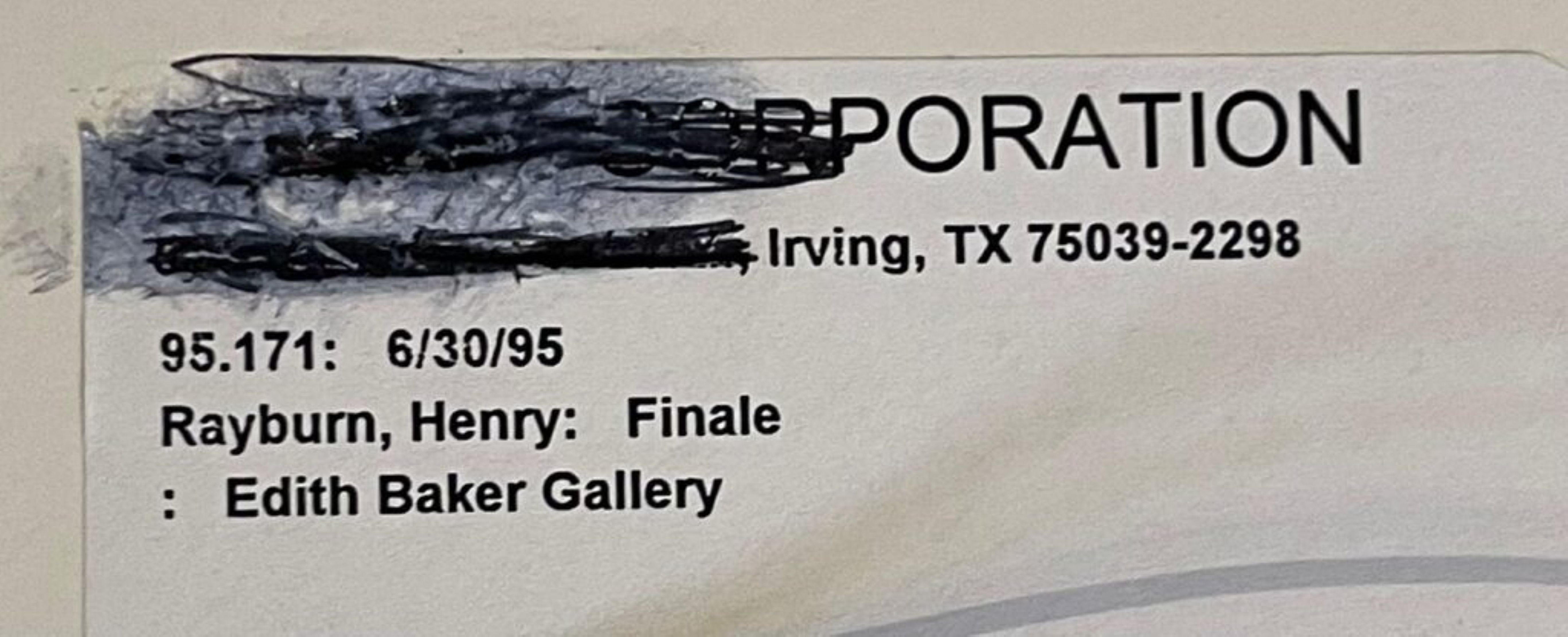 Henry Rayburn
Finale, 1995
Acrilico e collage a tecnica mista su carta
Firmato a matita di grafite sul fronte
Unico
Telaio incluso
Provenienza: de-accessione della Corporate Collection di Irving, Texas
Cornice inclusa: tenuta nella cornice originale