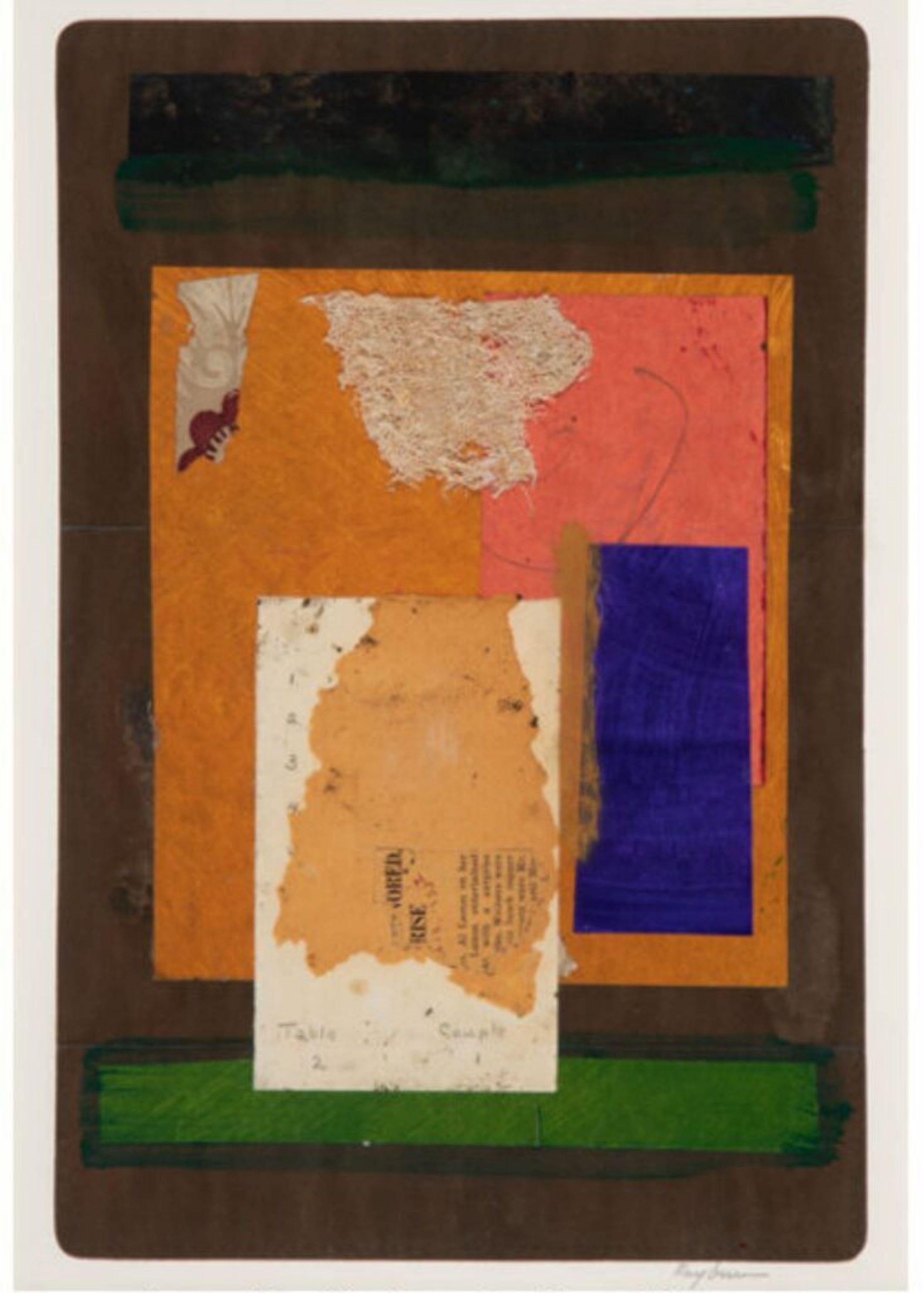 Tavolo 2, Coppia 1, unico collage astratto incorniciato e firmato dell'amato artista texano - Painting Astratto di Henry Rayburn