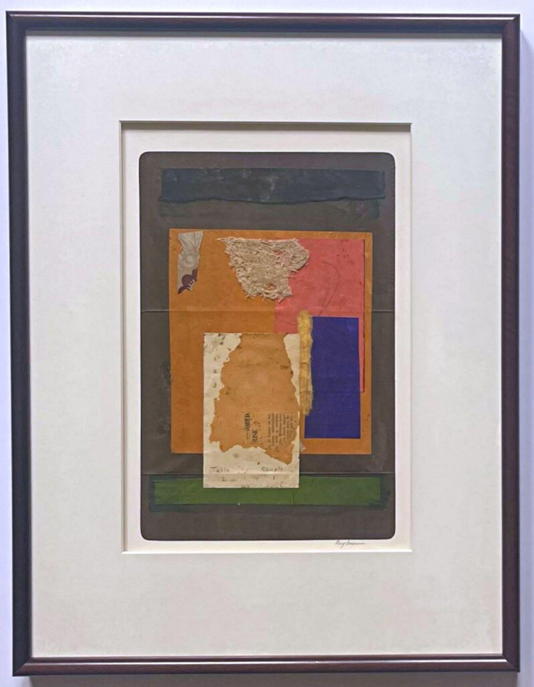 Abstract Painting di Henry Rayburn - Tavolo 2, Coppia 1, unico collage astratto incorniciato e firmato dell'amato artista texano