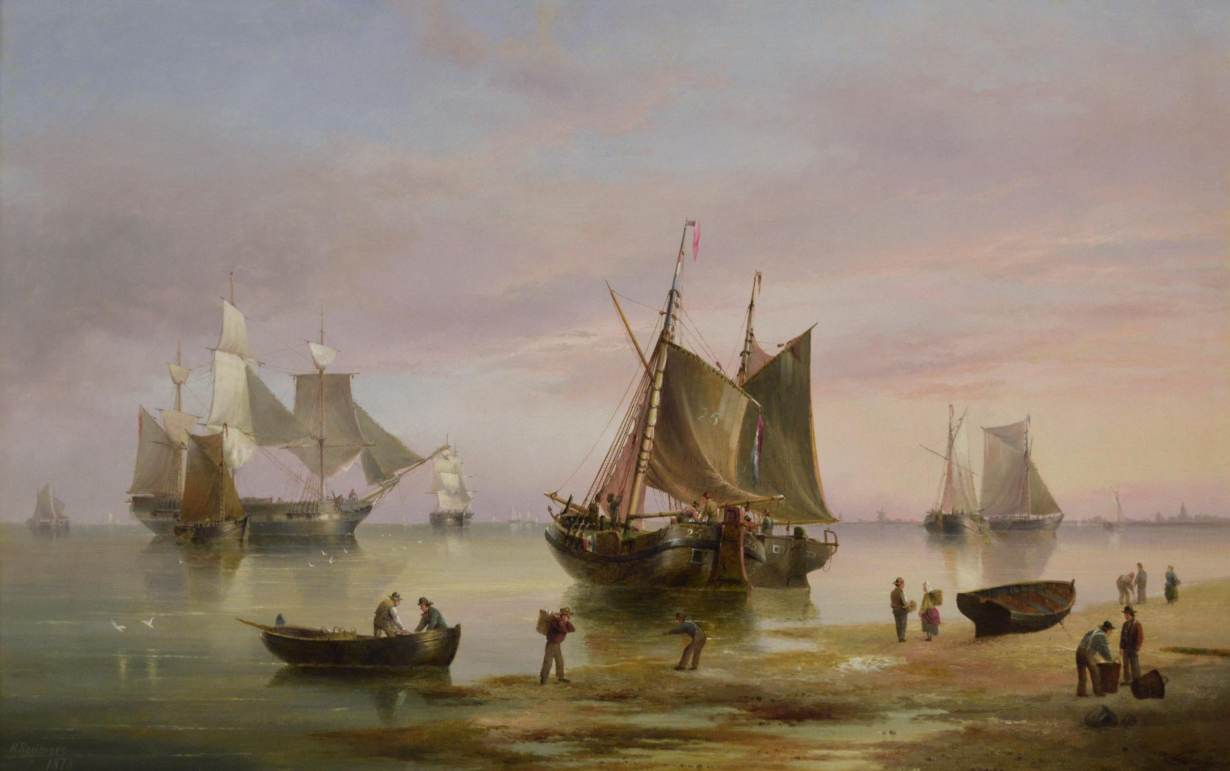 19th Century seascape oil painting of ships on the Humber Estuary - Painting by Henry Redmore