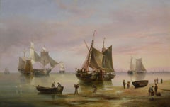 19th Century seascape oil painting of ships on the Humber Estuary