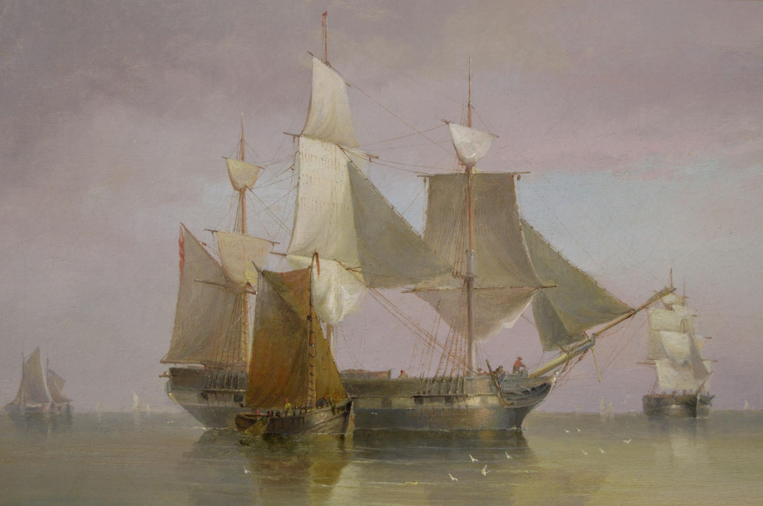 19th Century seascape oil painting of ships on the Humber Estuary - Victorian Painting by Henry Redmore