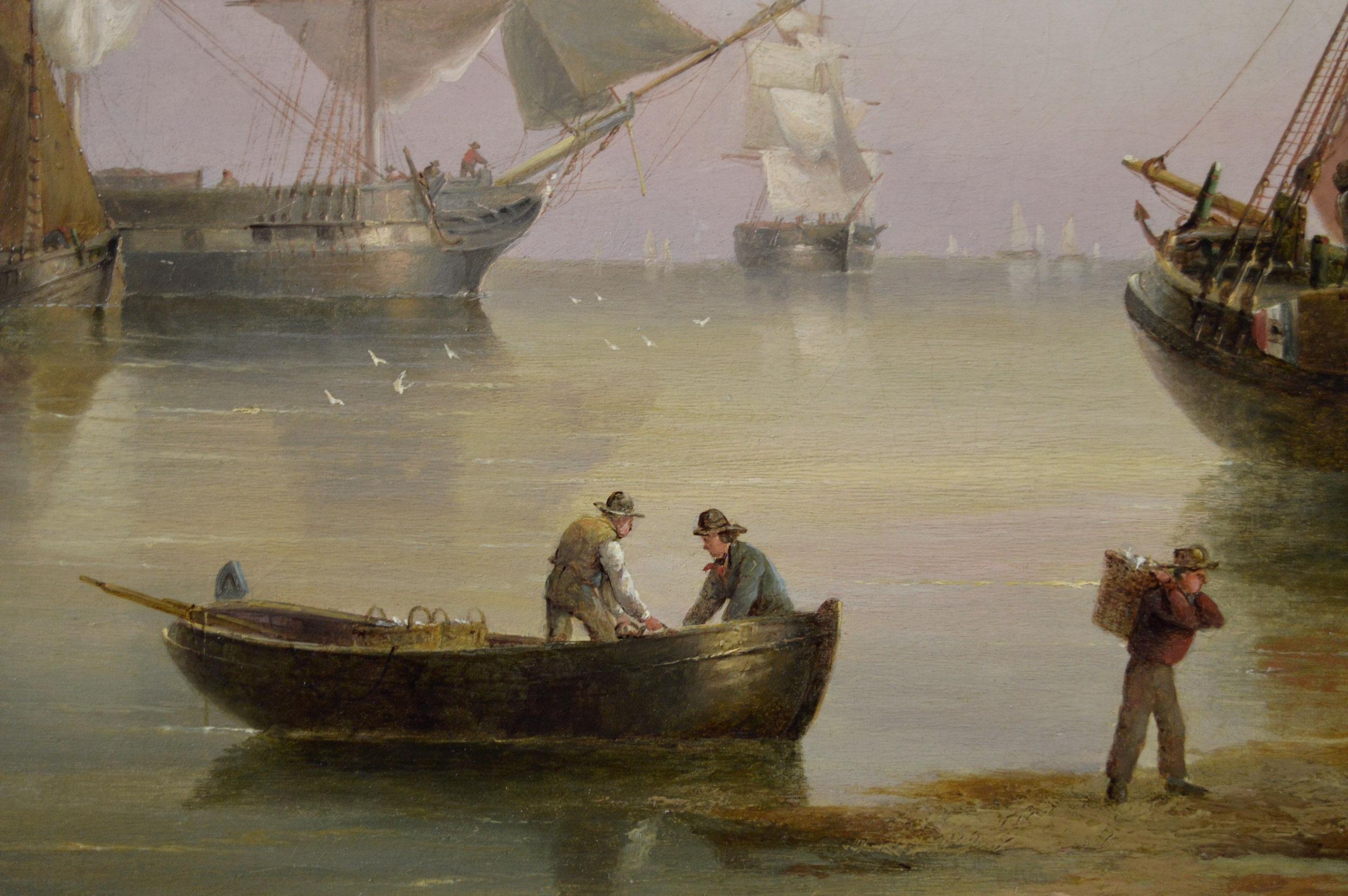 19th Century seascape oil painting of ships on the Humber Estuary - Brown Landscape Painting by Henry Redmore