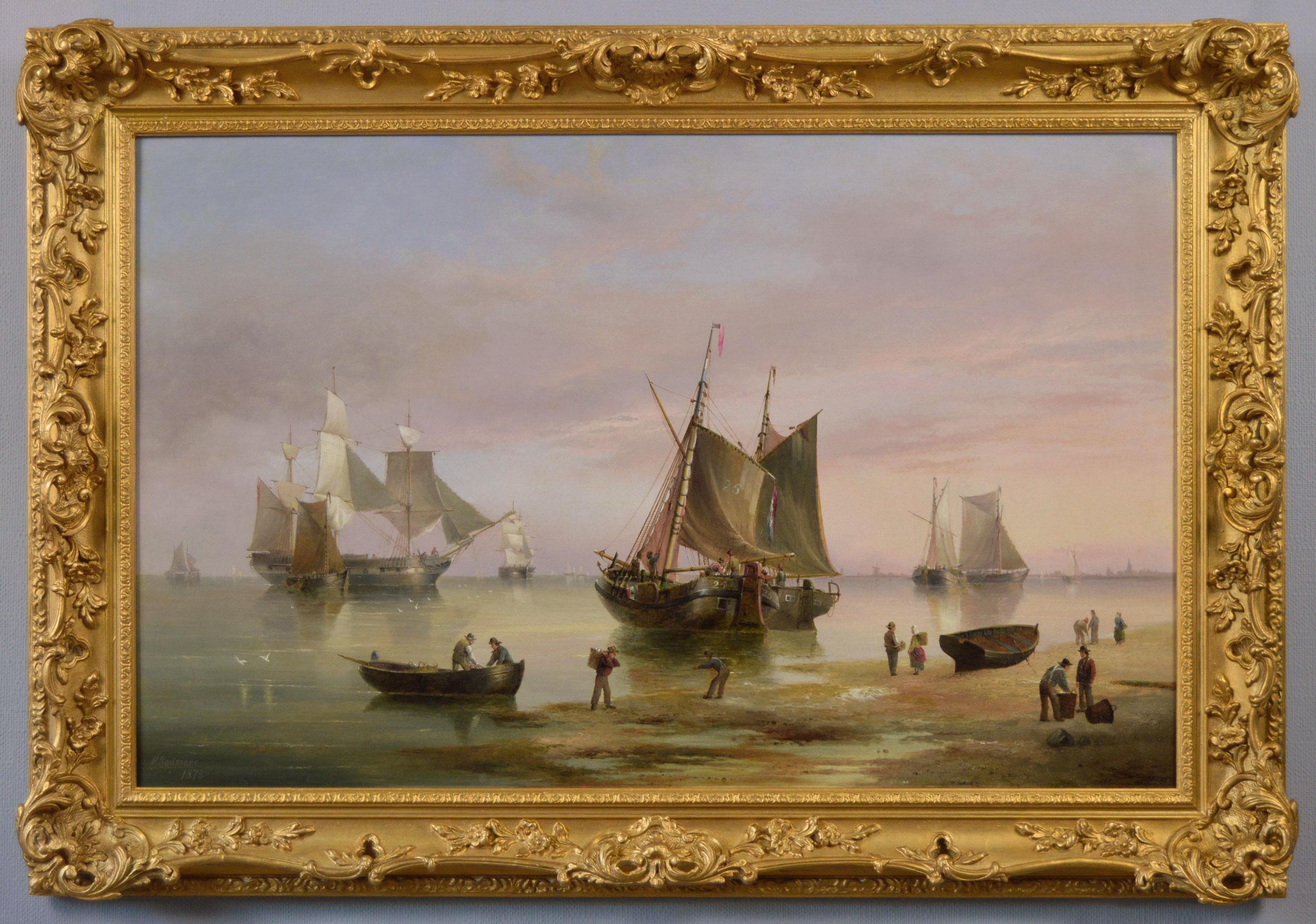 Henry Redmore Landscape Painting - 19th Century seascape oil painting of ships on the Humber Estuary
