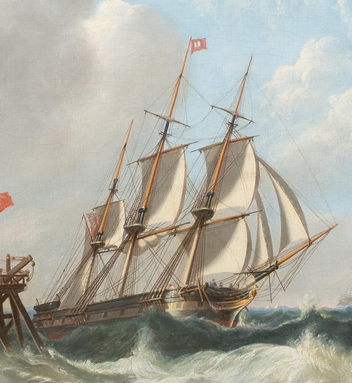 Ship In A Swell Off The Pier, 19th Century - Gray Portrait Painting by Henry Redmore