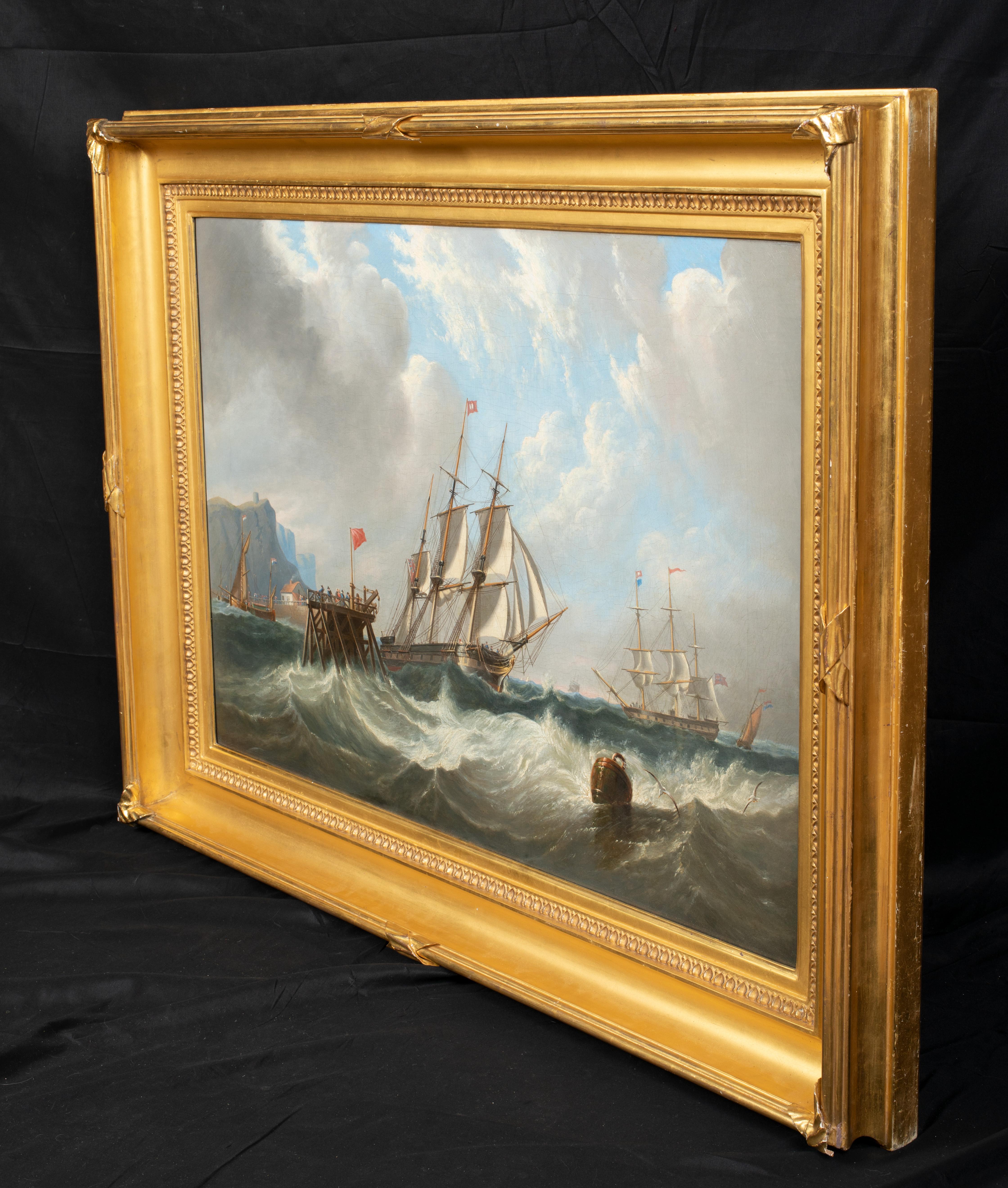Ship In A Swell Off The Pier, 19th Century

attributed to Henry Redmore (1820-1888)

Fine Large 19th century British maritime scene of a ship in a swell off the coast by a pier, oil on canvas attributed to Henry Redmore. Excellent quality and