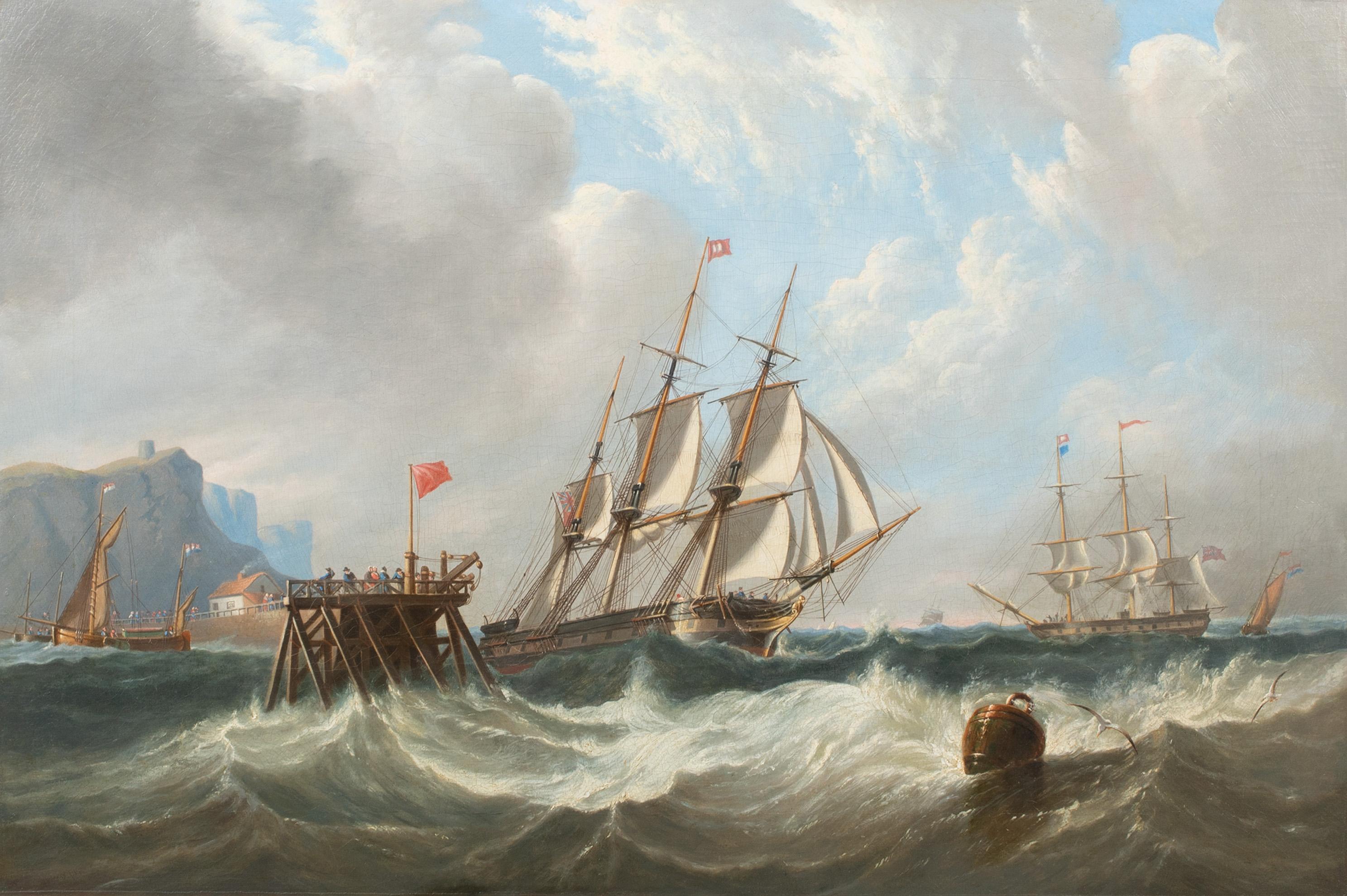 Henry Redmore Portrait Painting - Ship In A Swell Off The Pier, 19th Century