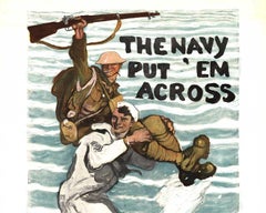 Original The Navy Put 'em Across, Vintage Recruiting Poster, U.S. Navy, linen