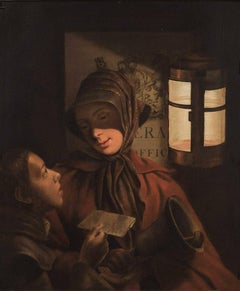 Antique The Letter Woman, 18 Century Old Master Oil on Canvas
