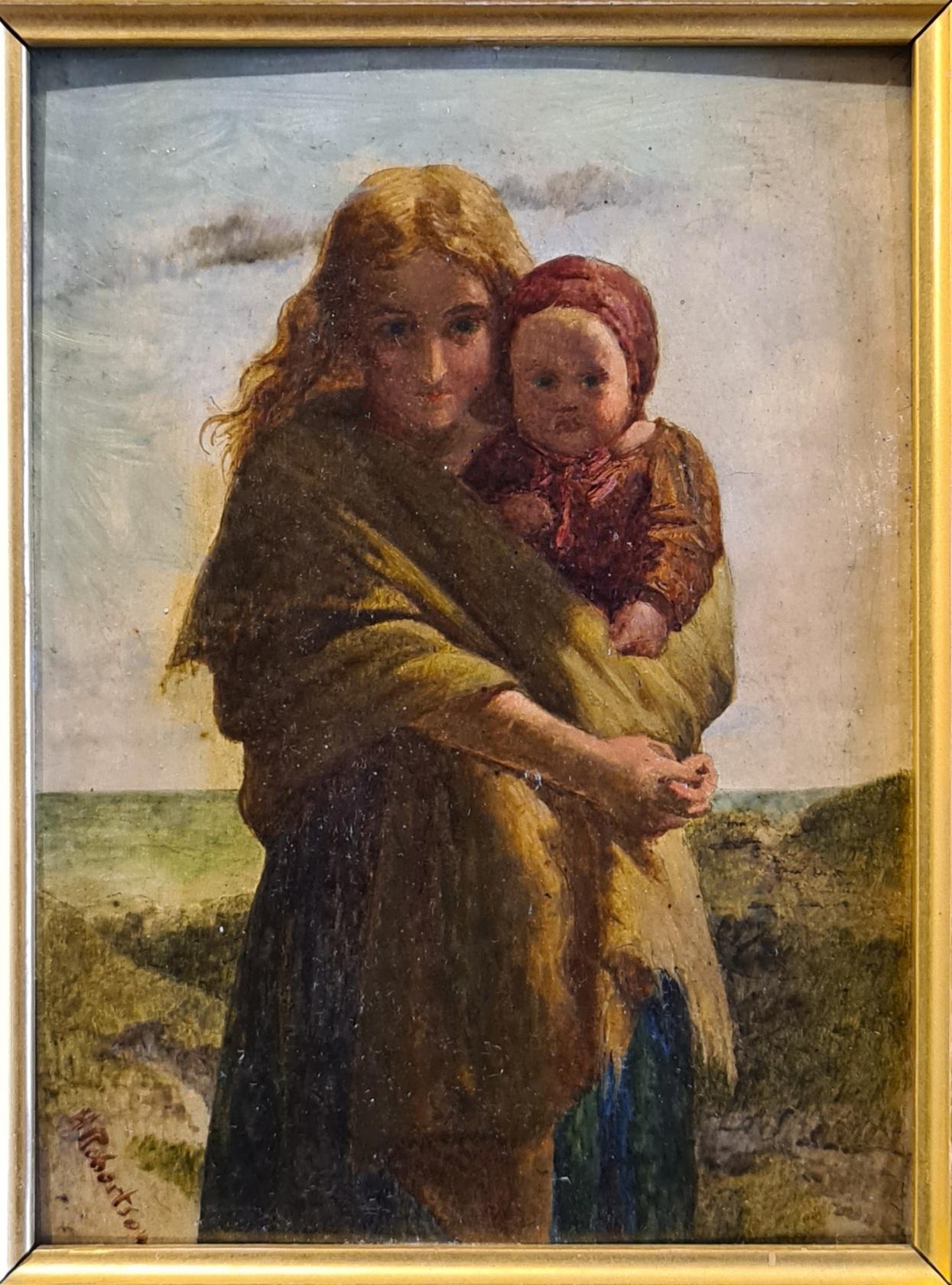 Pre-Raphaelite Mother and Child - Painting by Henry Robert Robertson