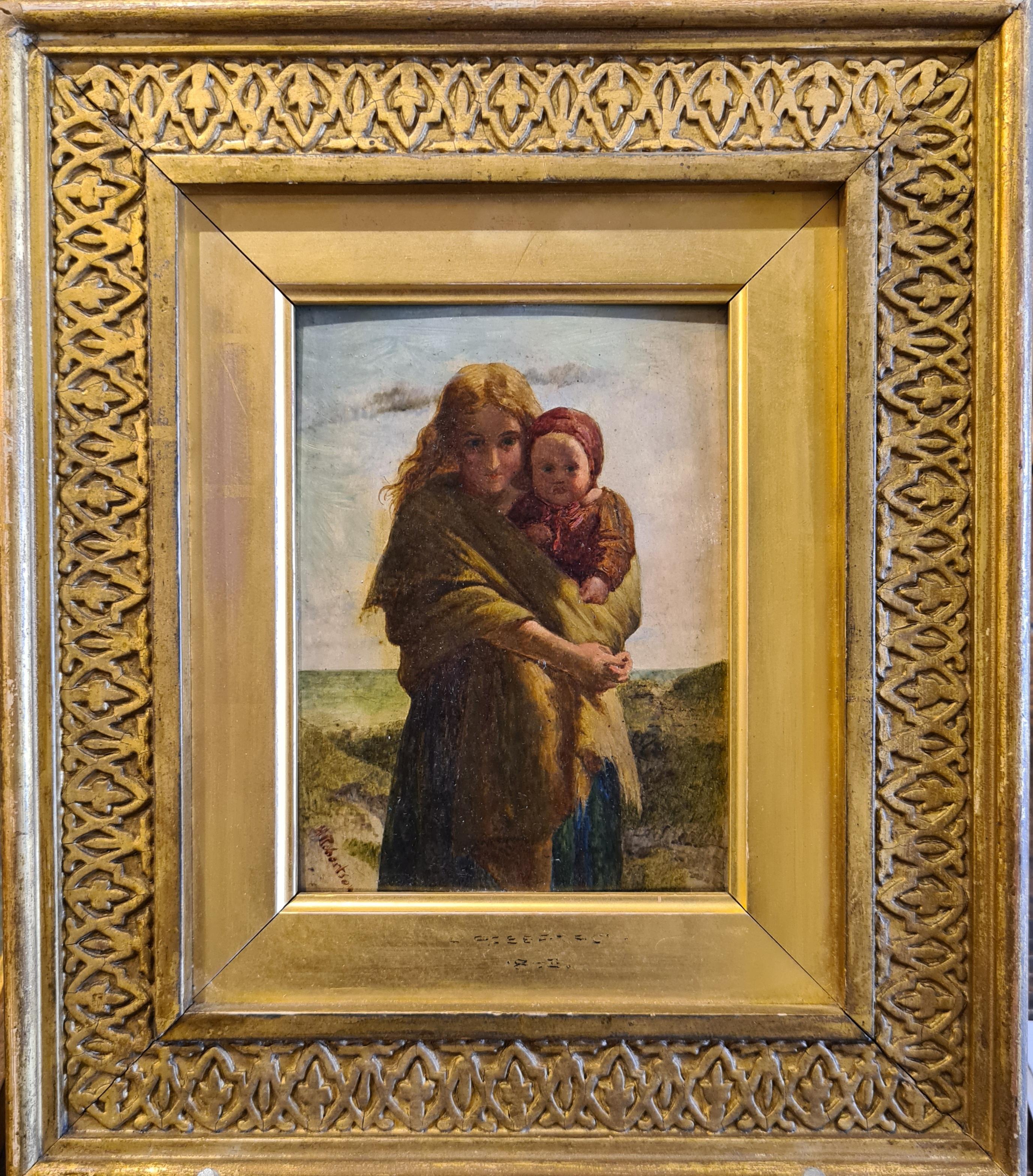 Henry Robert Robertson Landscape Painting - Pre-Raphaelite Mother and Child