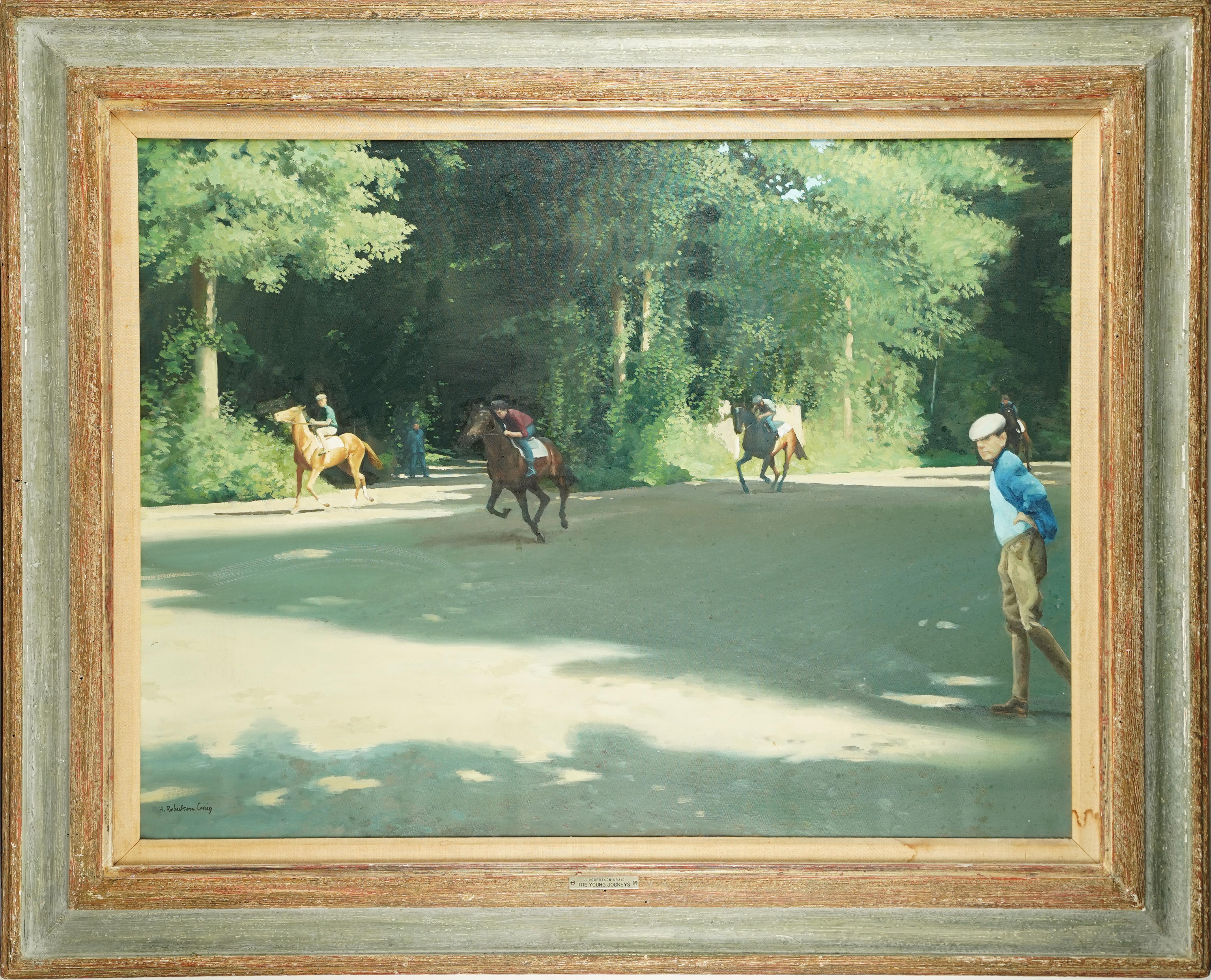 Henry Robertson Craig Vintage Pintura al óleo impresionista irlandesa Carrera de caballos 1