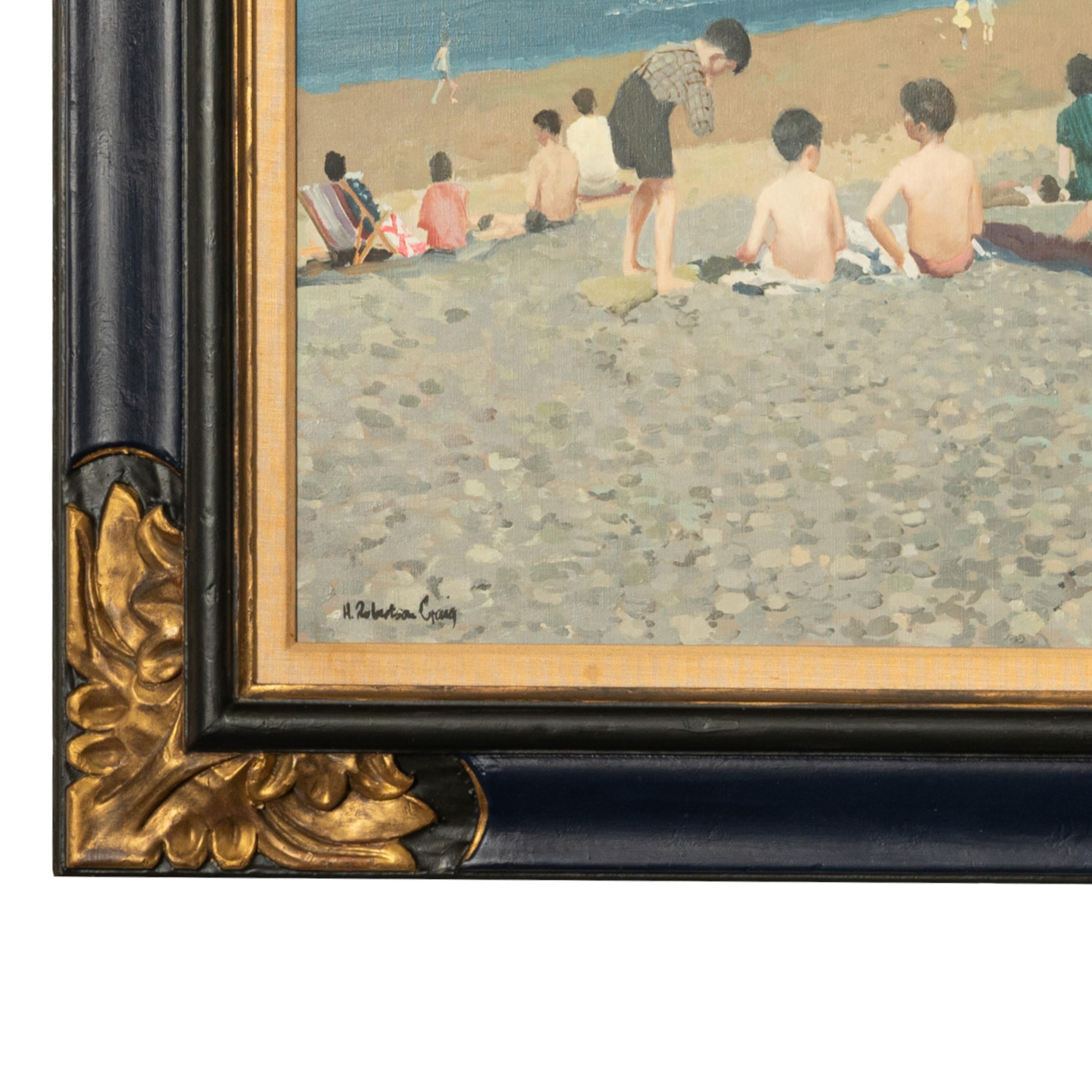 Huile sur toile moderniste irlandaise « Jeunes baigneurs » Enfants sur la plage en vente 5