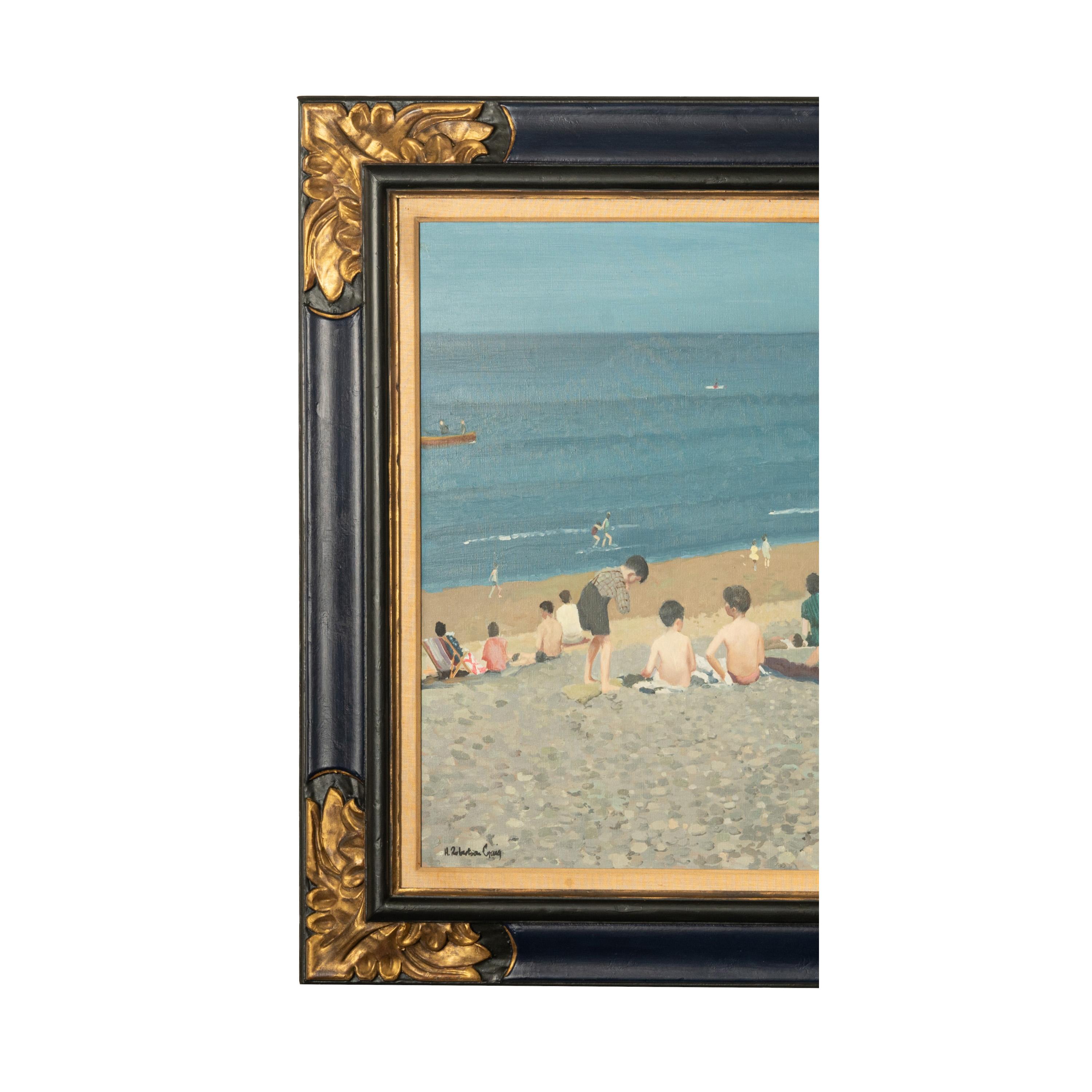 Huile sur toile moderniste irlandaise « Jeunes baigneurs » Enfants sur la plage - Moderne Painting par Henry Robertson Craig
