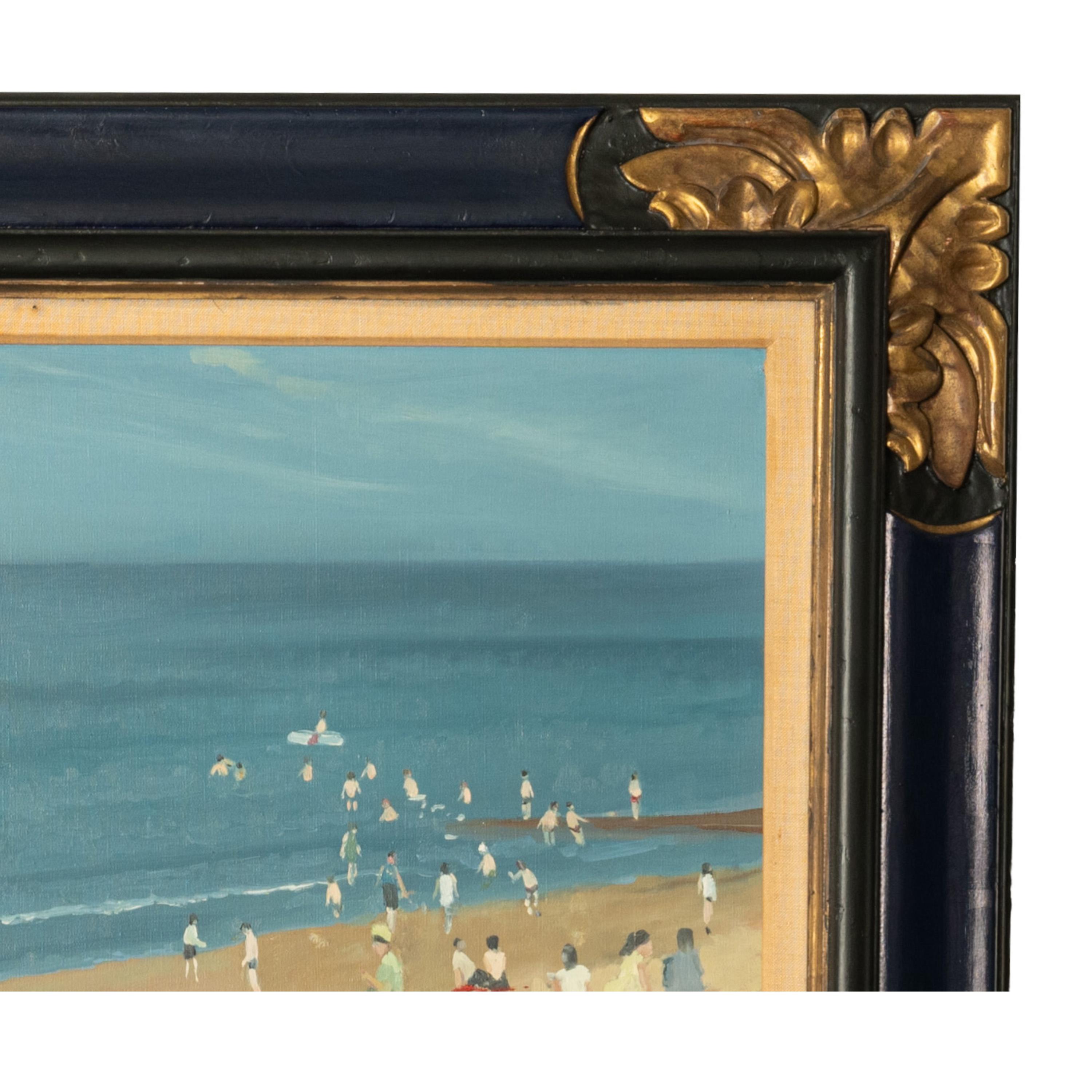 Huile sur toile moderniste irlandaise « Jeunes baigneurs » Enfants sur la plage en vente 4