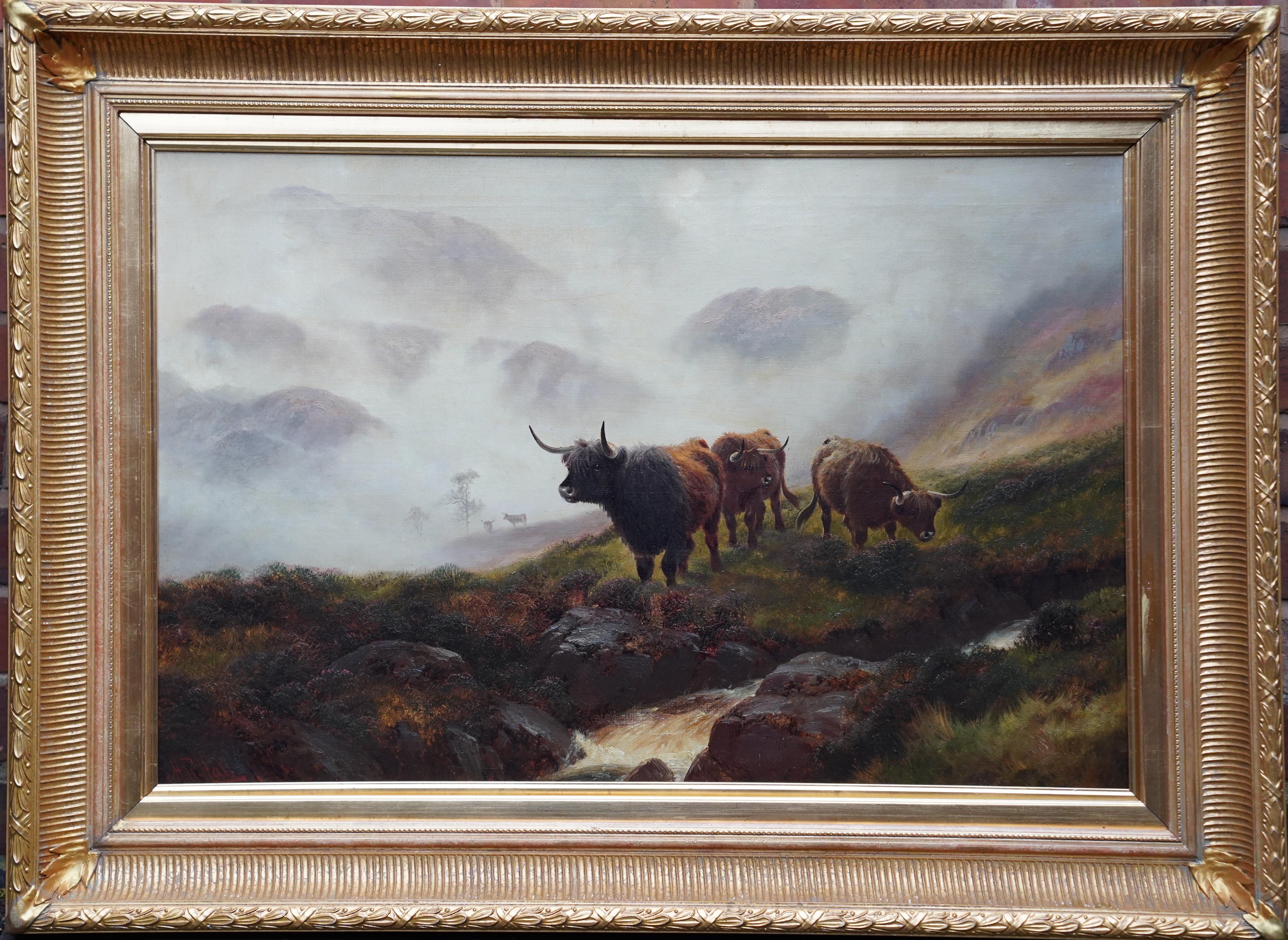 Ben Lomond Scotland Cattle in Mist - British 19thC art landscape oil painting For Sale 5