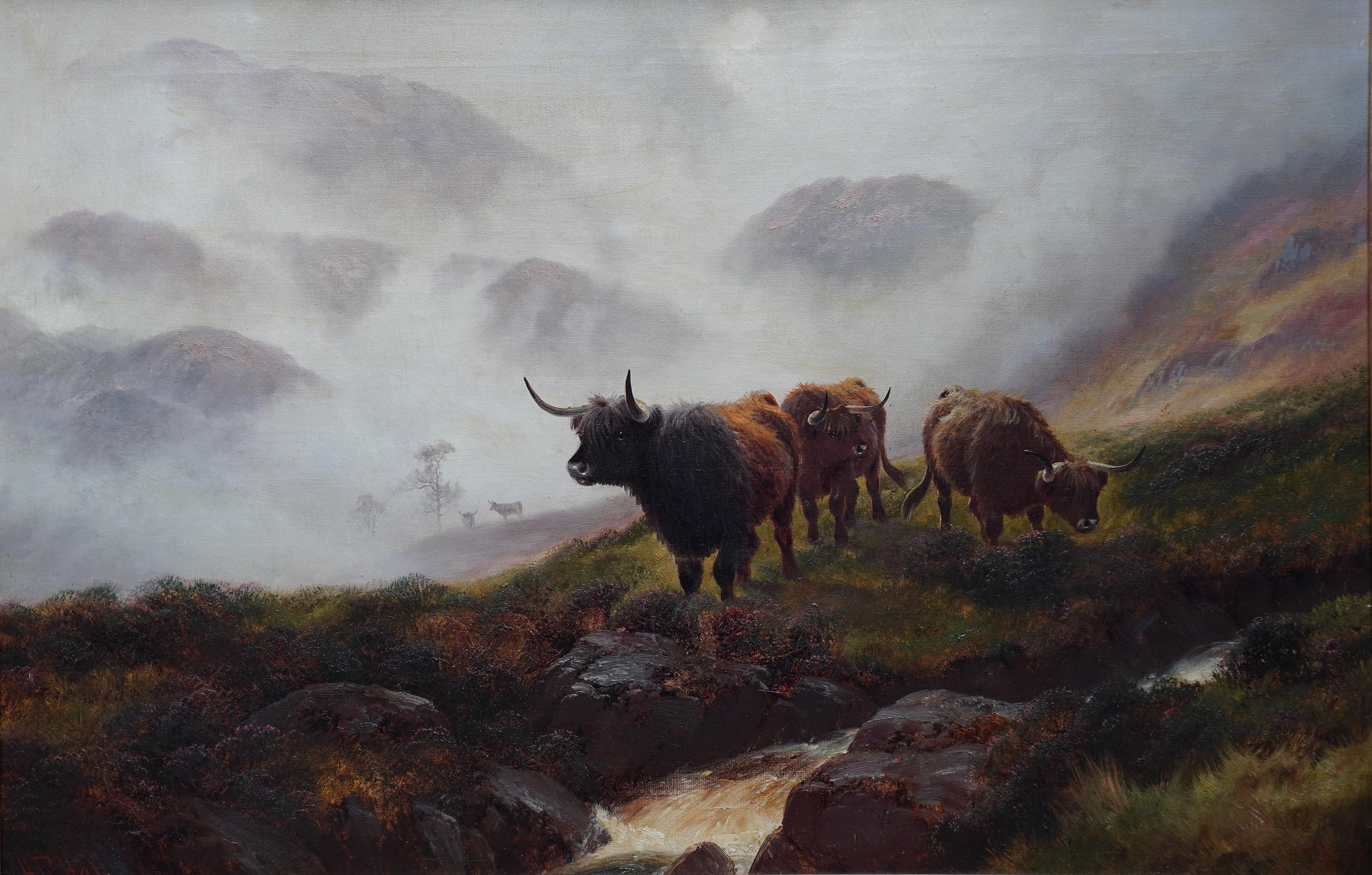 Ben Lomond Scotland Cattle in Mist - British 19thC art landscape oil painting - Painting by Henry Robinson Hall