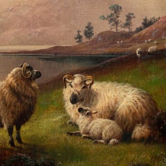 Henry Robinson Hall (British painter) - 19th century sheep Highland loch