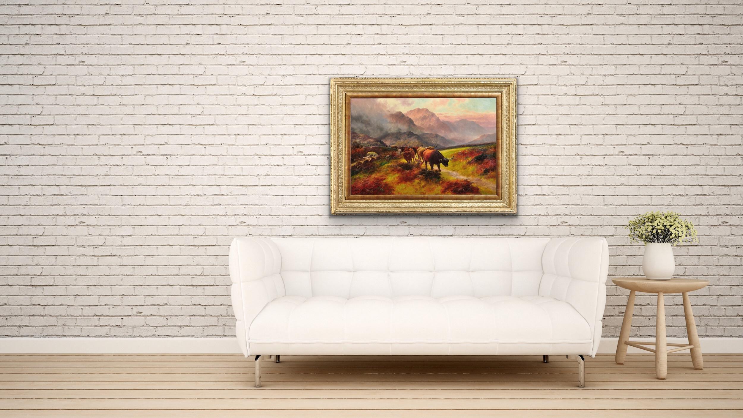 Glen Menteith – Highland Cattle. Scottish Cows. Victorian. Scotland. Large Oil. For Sale 2