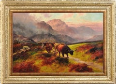 Glen Menteith - Hochlandrinder. Schottische Kühe. Viktorianisch. Schottland. Großes Öl.