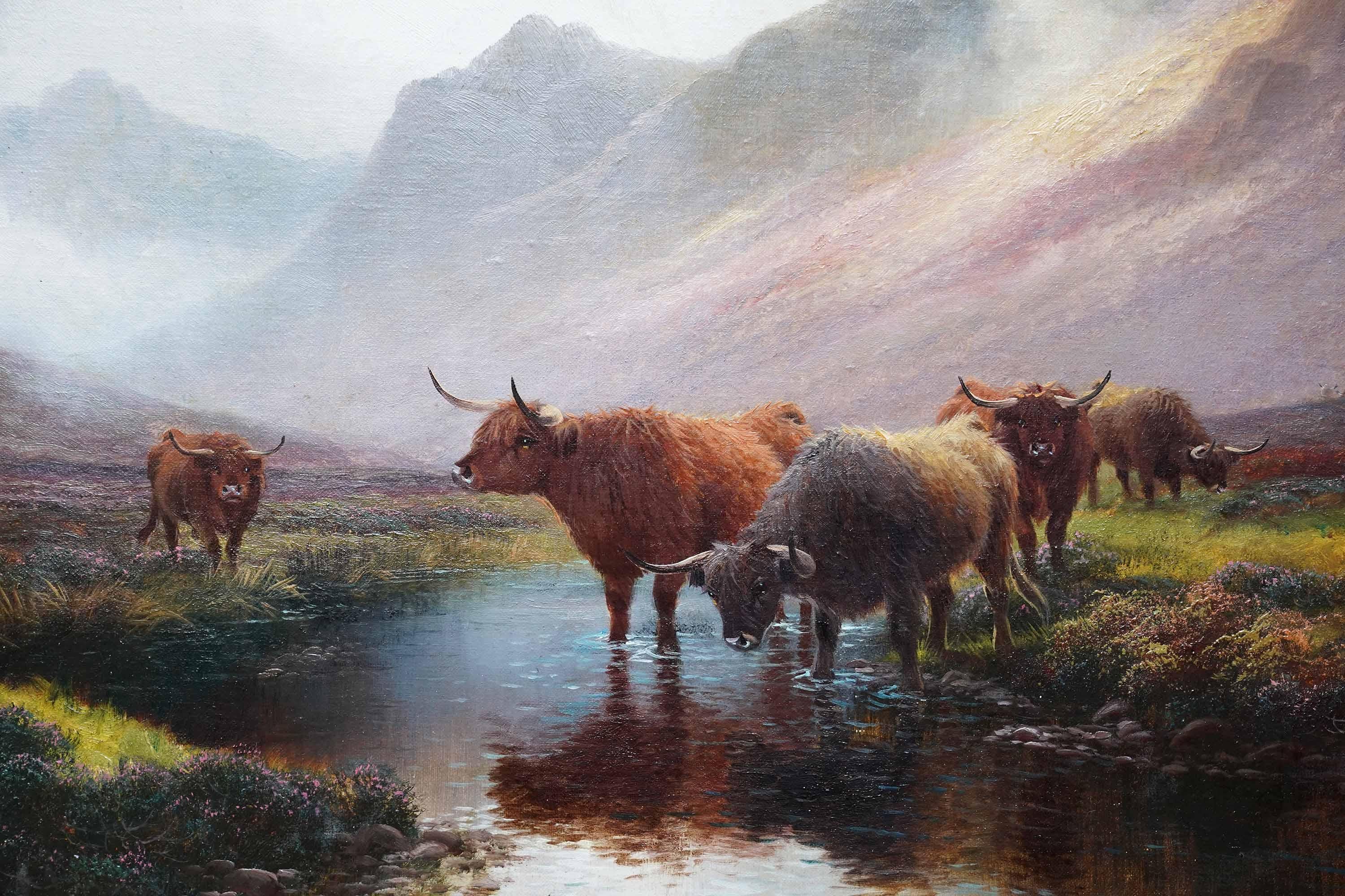 Bestiame delle Highlands Glen Sannox Arran - Pittura ad olio di un paesaggio dell'arte vittoriana britannica - Painting Vittoriano di  Henry Robinson Hall