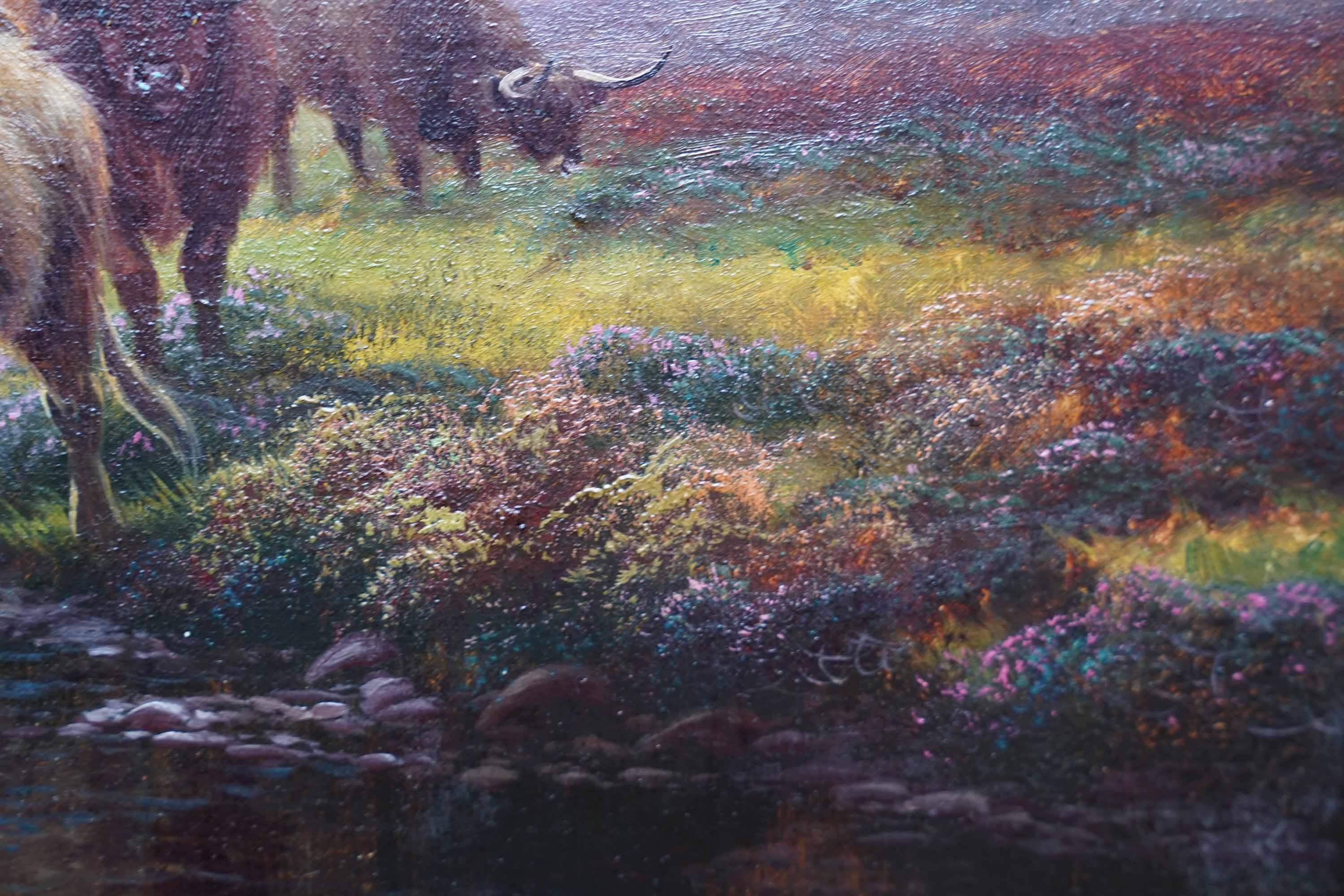 Bestiame delle Highlands Glen Sannox Arran - Pittura ad olio di un paesaggio dell'arte vittoriana britannica in vendita 3