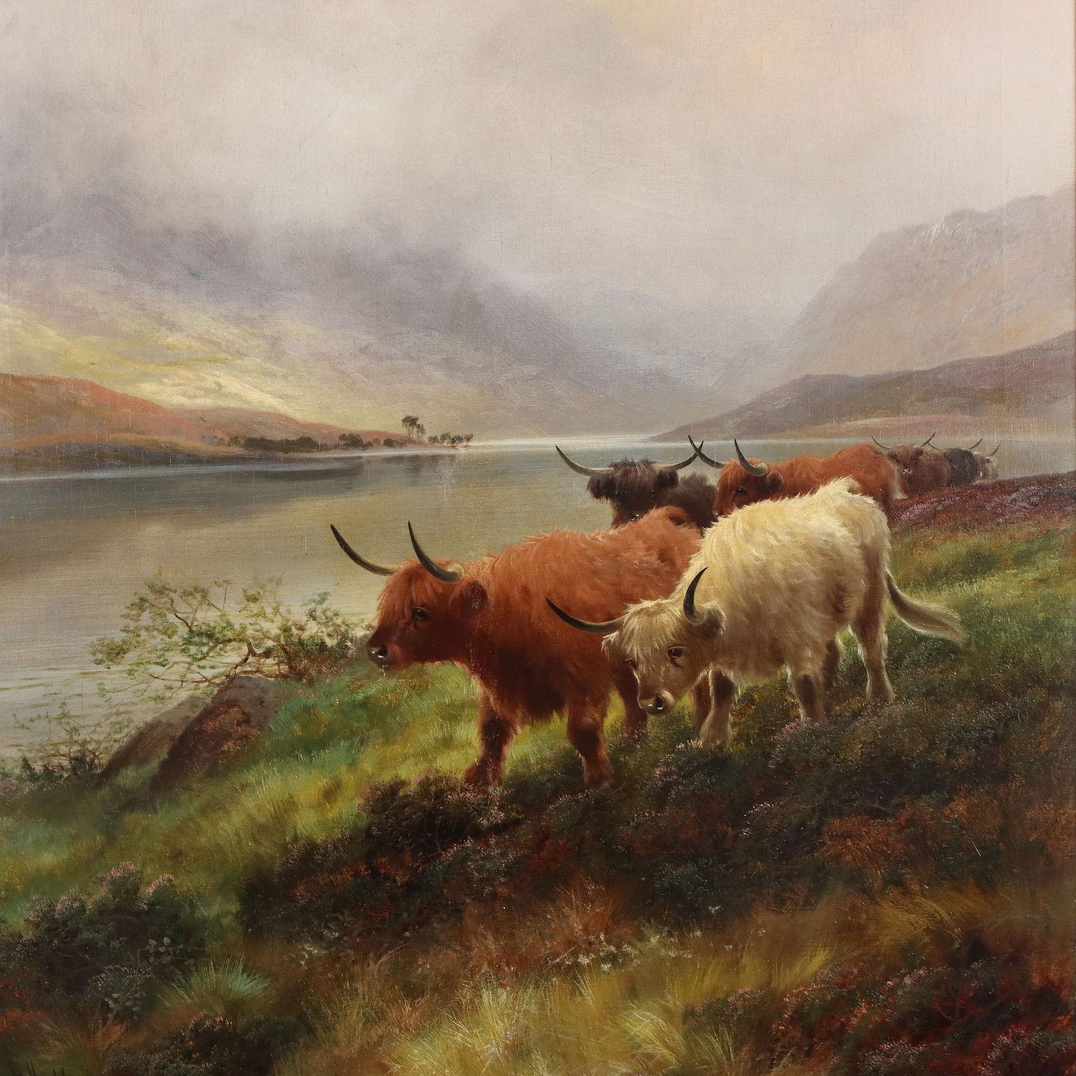 Highland Cattle Loch Venachar 19th century - Other Art Style Painting by  Henry Robinson Hall
