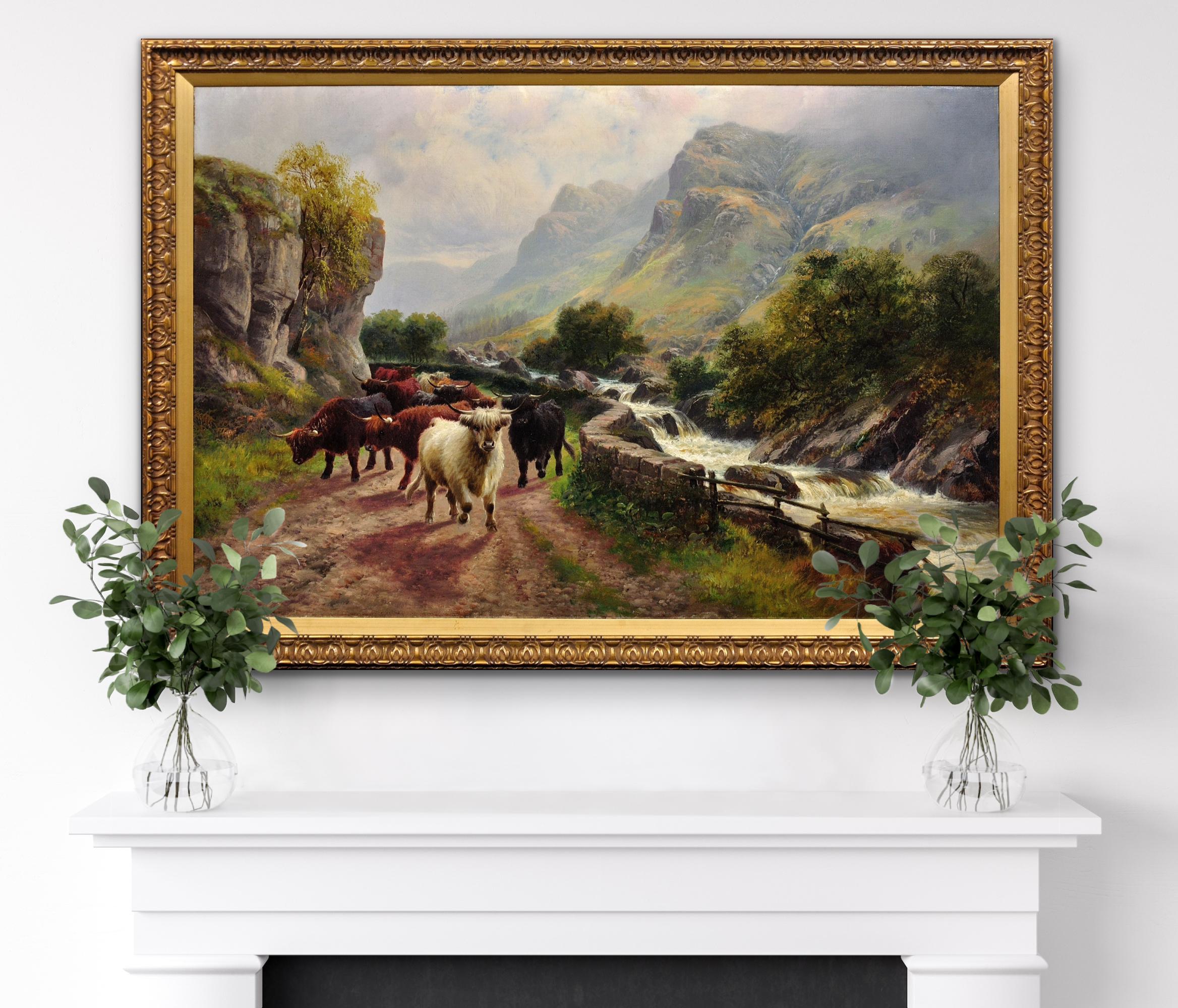The Pass of The Trossachs, Scotland – Highland Cattle. Scottish Cows. Victorian. 3