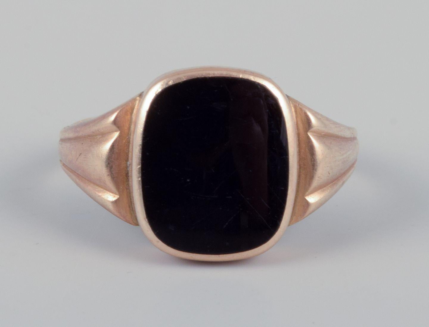 Henry Roland, dänischer Goldschmied. Ring aus 14 Karat Gold mit Onyx. Mid-20th  C. im Zustand „Hervorragend“ im Angebot in bronshoj, DK