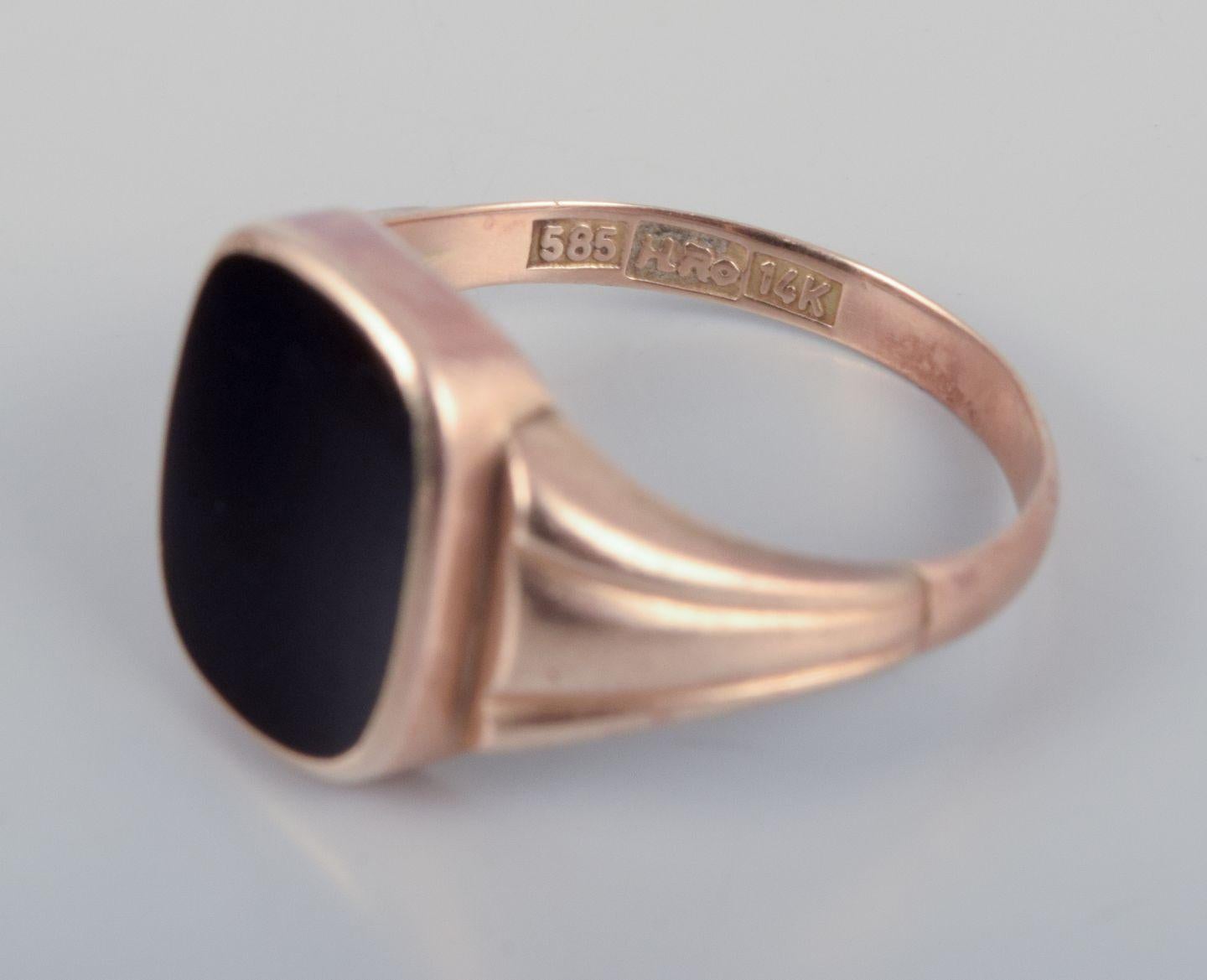 Henry Roland, dänischer Goldschmied. Ring aus 14 Karat Gold mit Onyx. Mid-20th  C. im Angebot 1