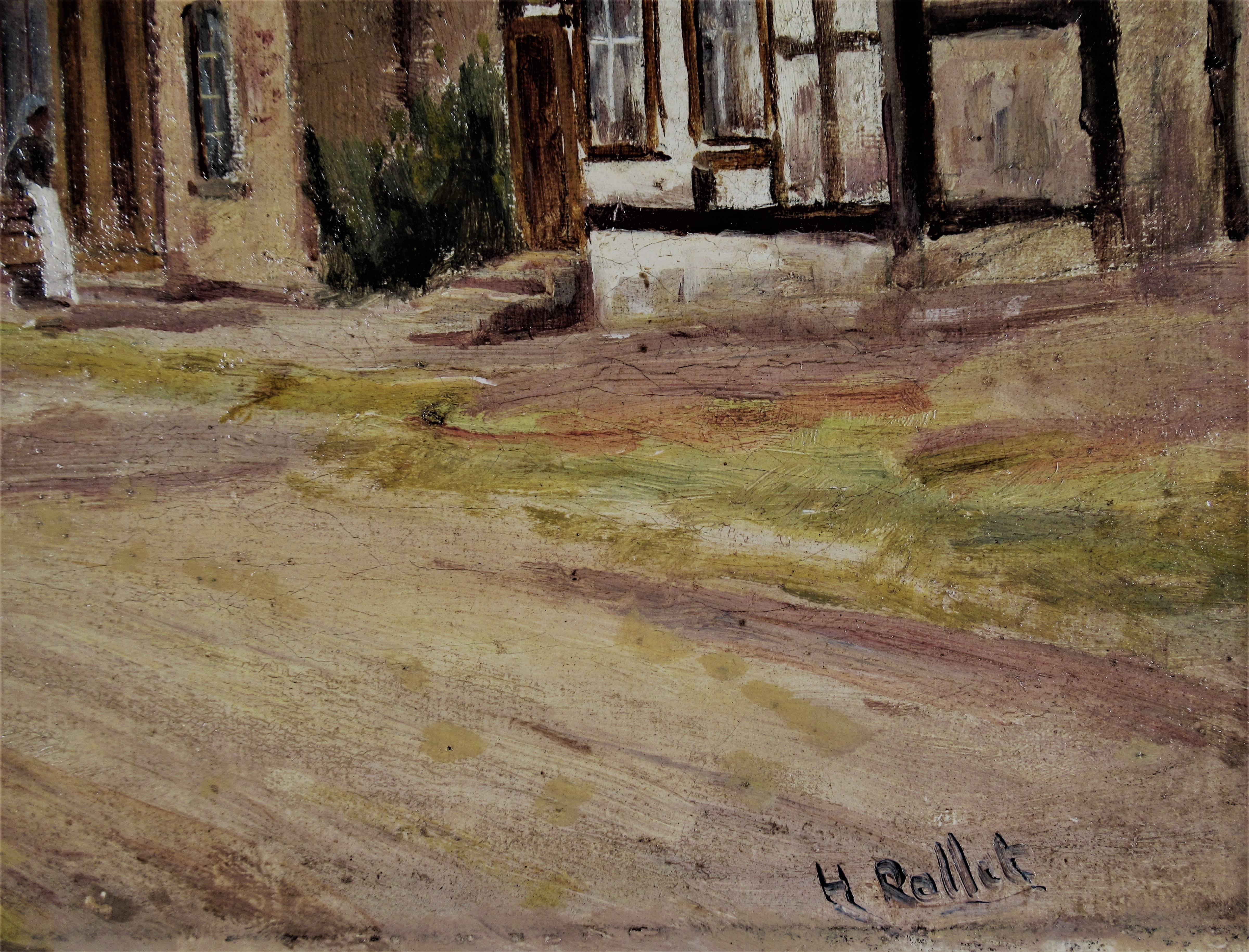 Rue de Village Breton (Braun), Figurative Painting, von Henry Rollet