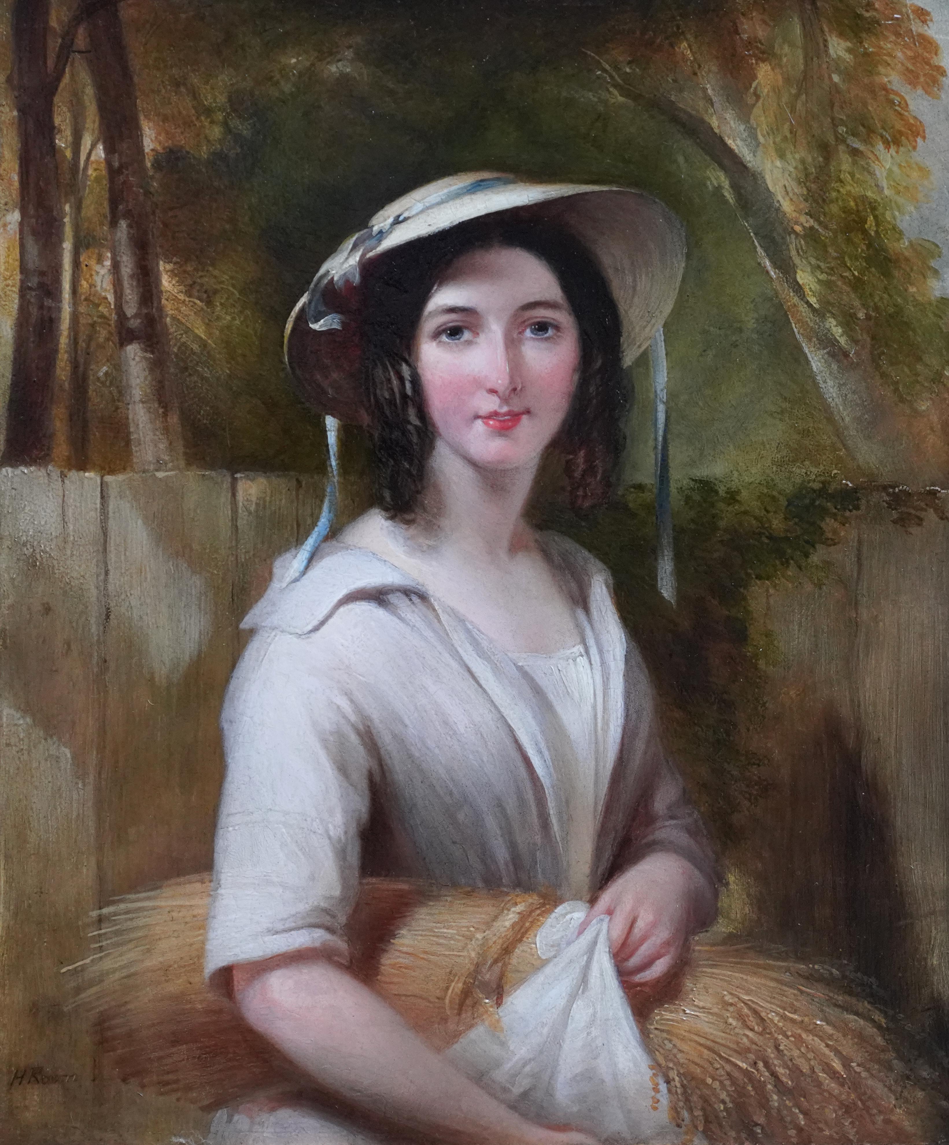 Portrait of a Lady with Harvest - British Victorian art Exh 1842 oil painting For Sale 8