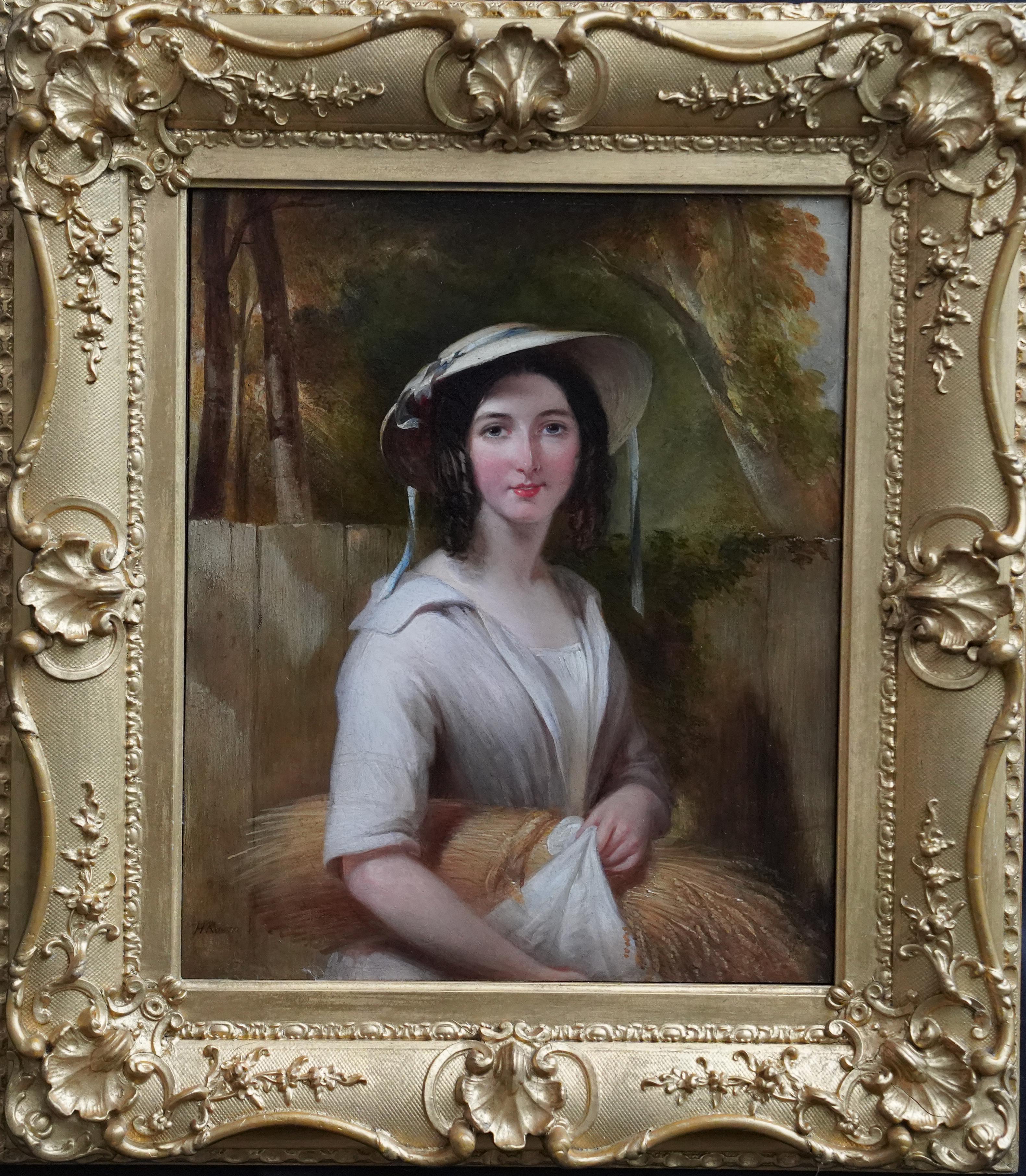 Portrait of a Lady with Harvest - British Victorian art Exh 1842 oil painting For Sale 9