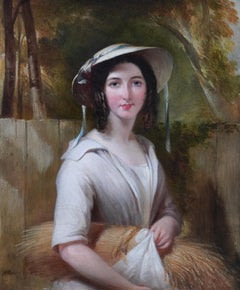 Portrait of a Lady with Harvest - British Victorian art Exh 1842 oil painting