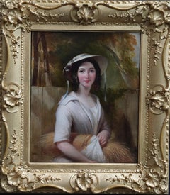 Antique Portrait of a Lady with Harvest - British Victorian Birmingham art oil painting