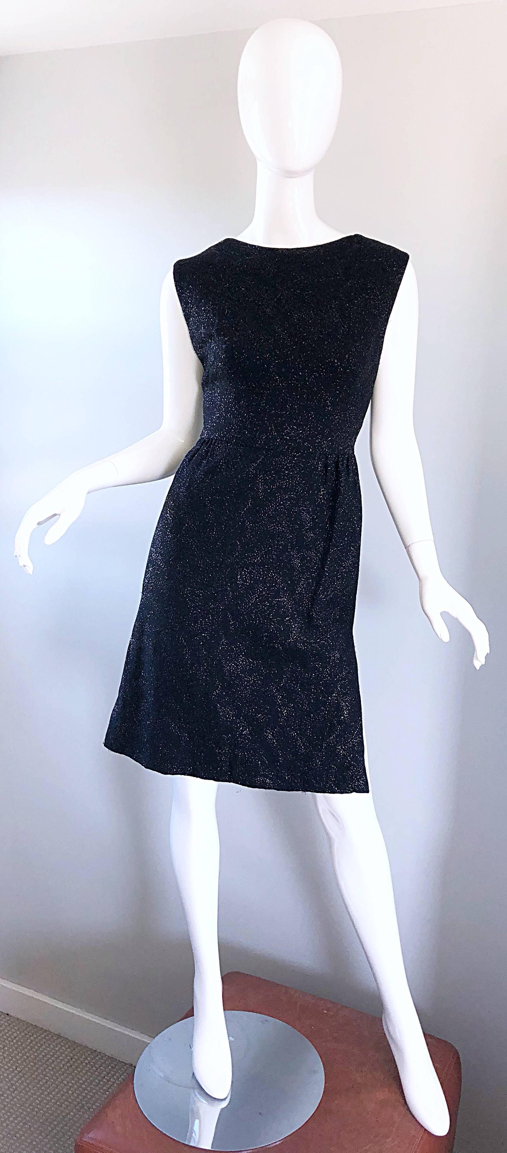 Vintage Henry Rosenfeld 1960s Black Metallic Hand Woven 60s Vintage Sheath Dress For Sale 3