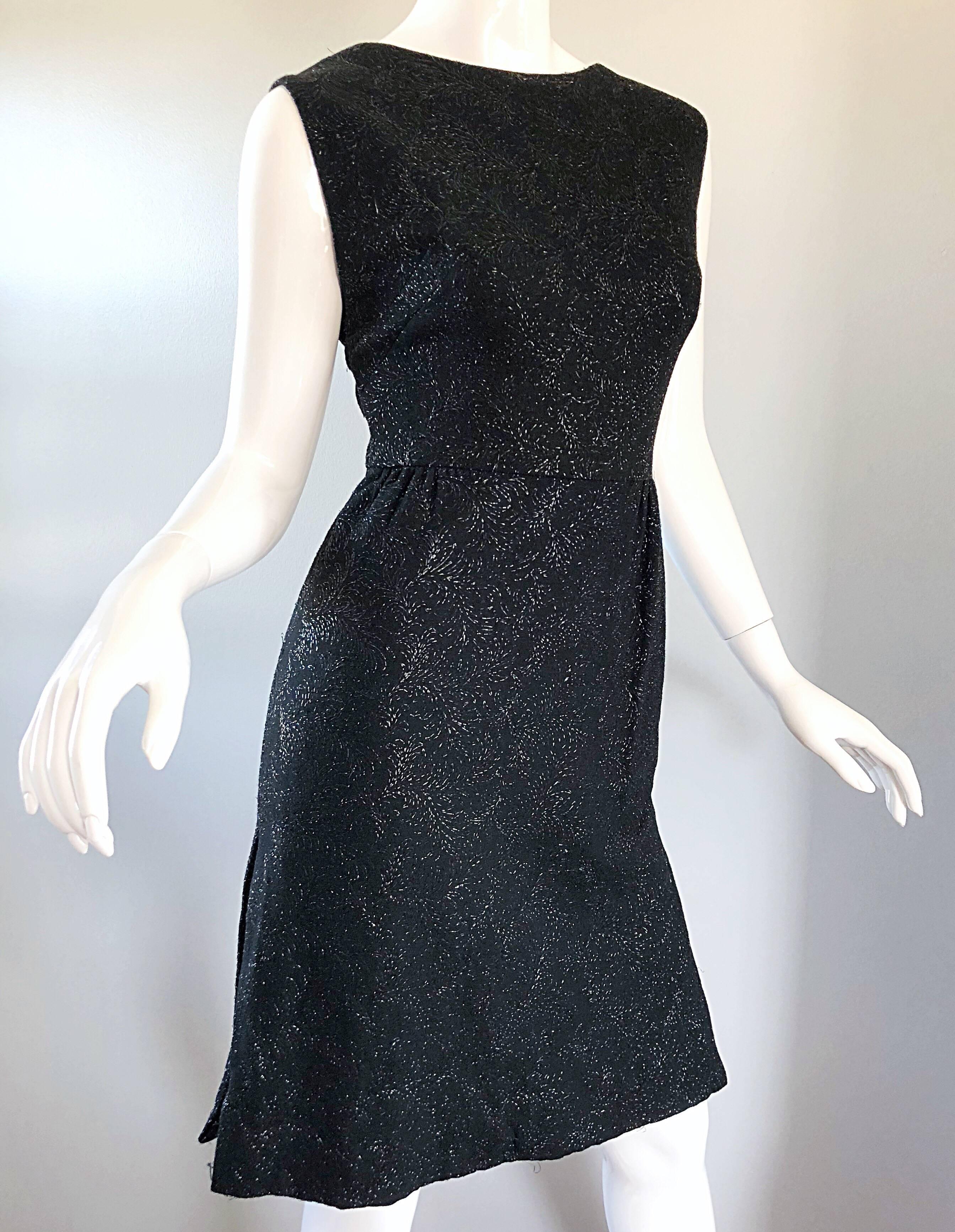 Henry Rosenfeld - Robe fourreau vintage noire métallisée tissée à la main Wiggle, années 1960 Pour femmes en vente