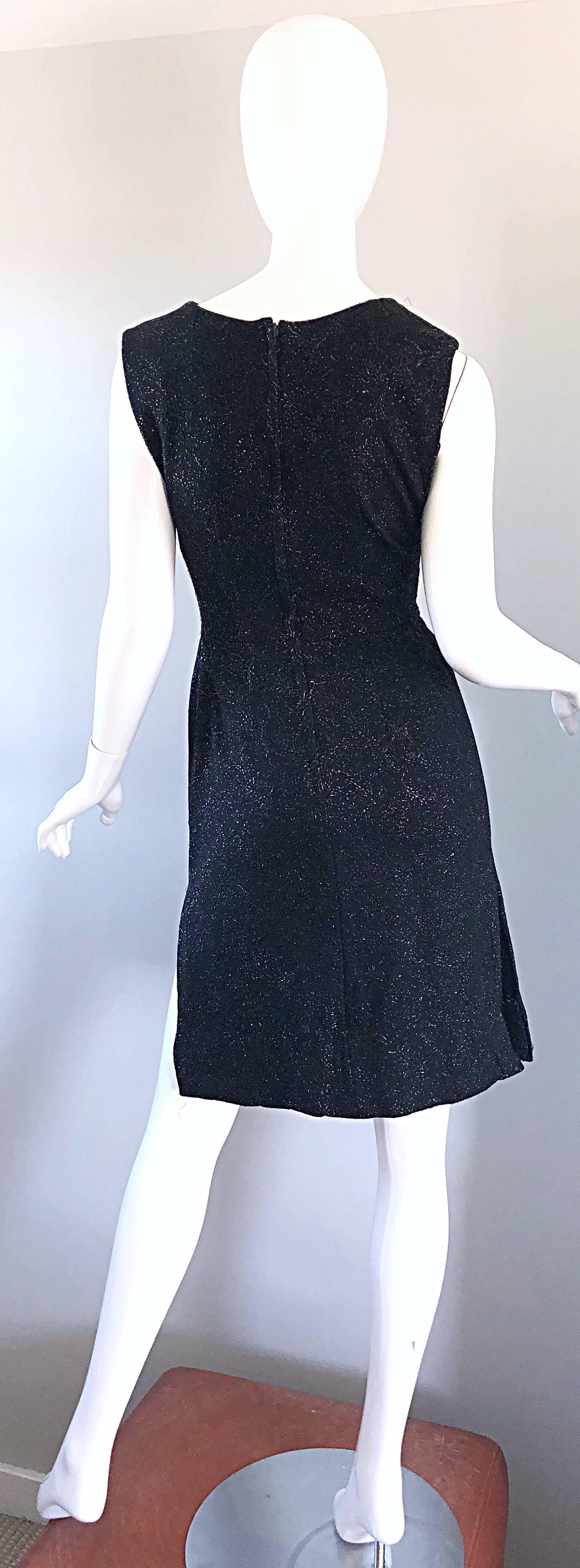 Vintage Henry Rosenfeld 1960s Black Metallic Hand Woven 60s Vintage Sheath Dress In Excellent Condition For Sale In San Diego, CA