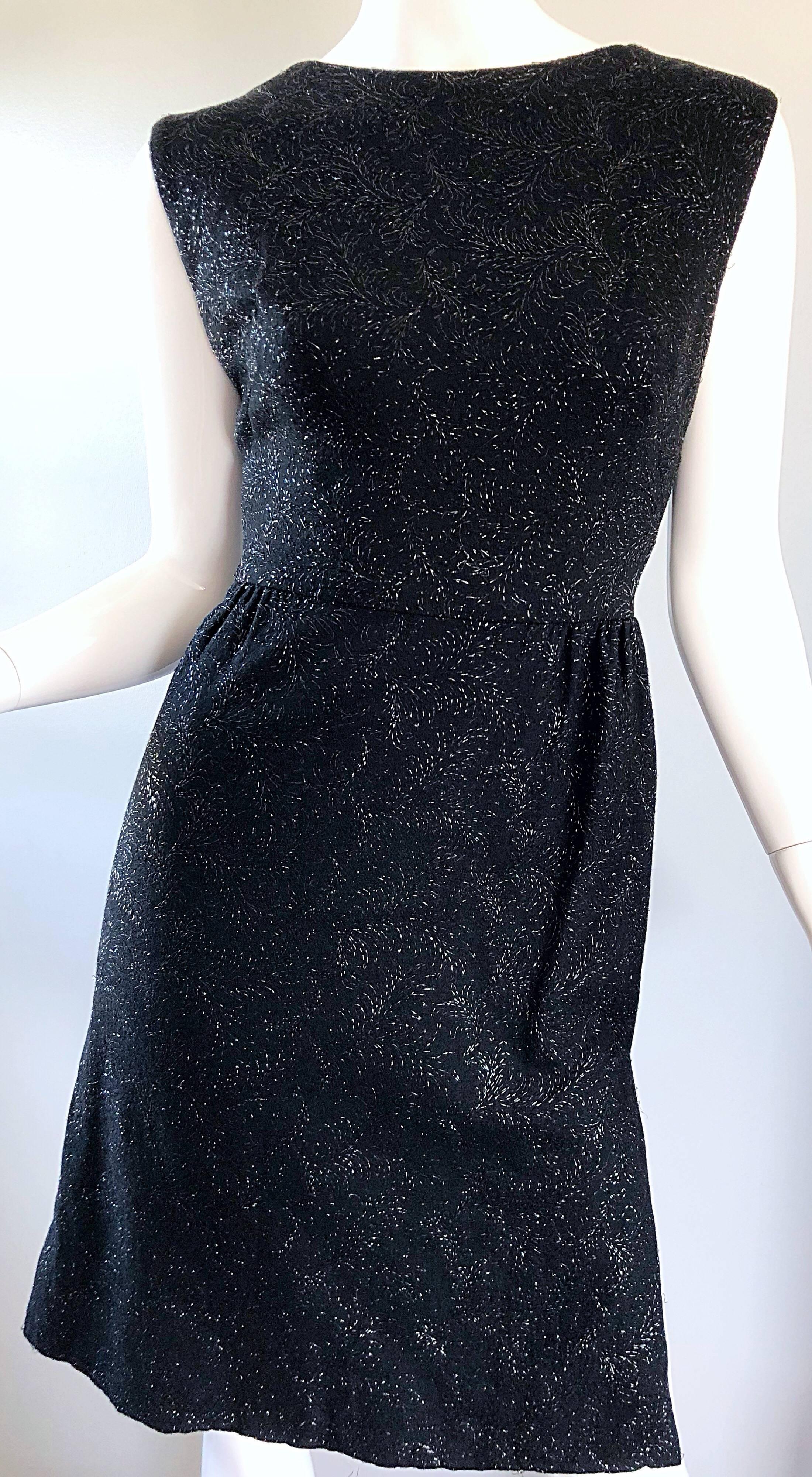 Women's Vintage Henry Rosenfeld 1960s Black Metallic Hand Woven 60s Vintage Sheath Dress For Sale