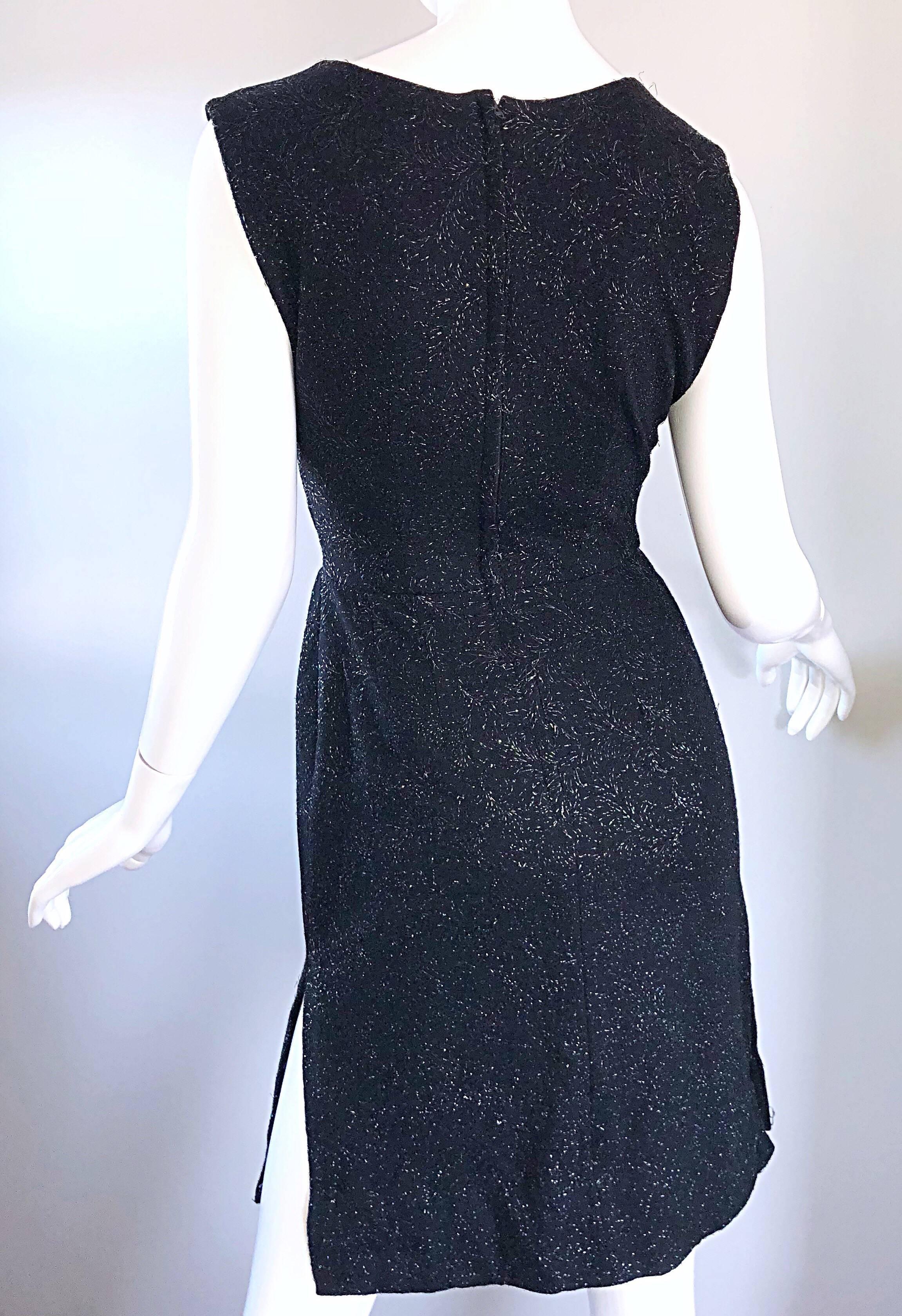 Vintage Henry Rosenfeld 1960s Black Metallic Hand Woven 60s Vintage Sheath Dress For Sale 1
