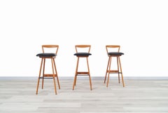 Henry Rosengren Hansen Danish Teak Bar Stools for Brande Møbelindustri
