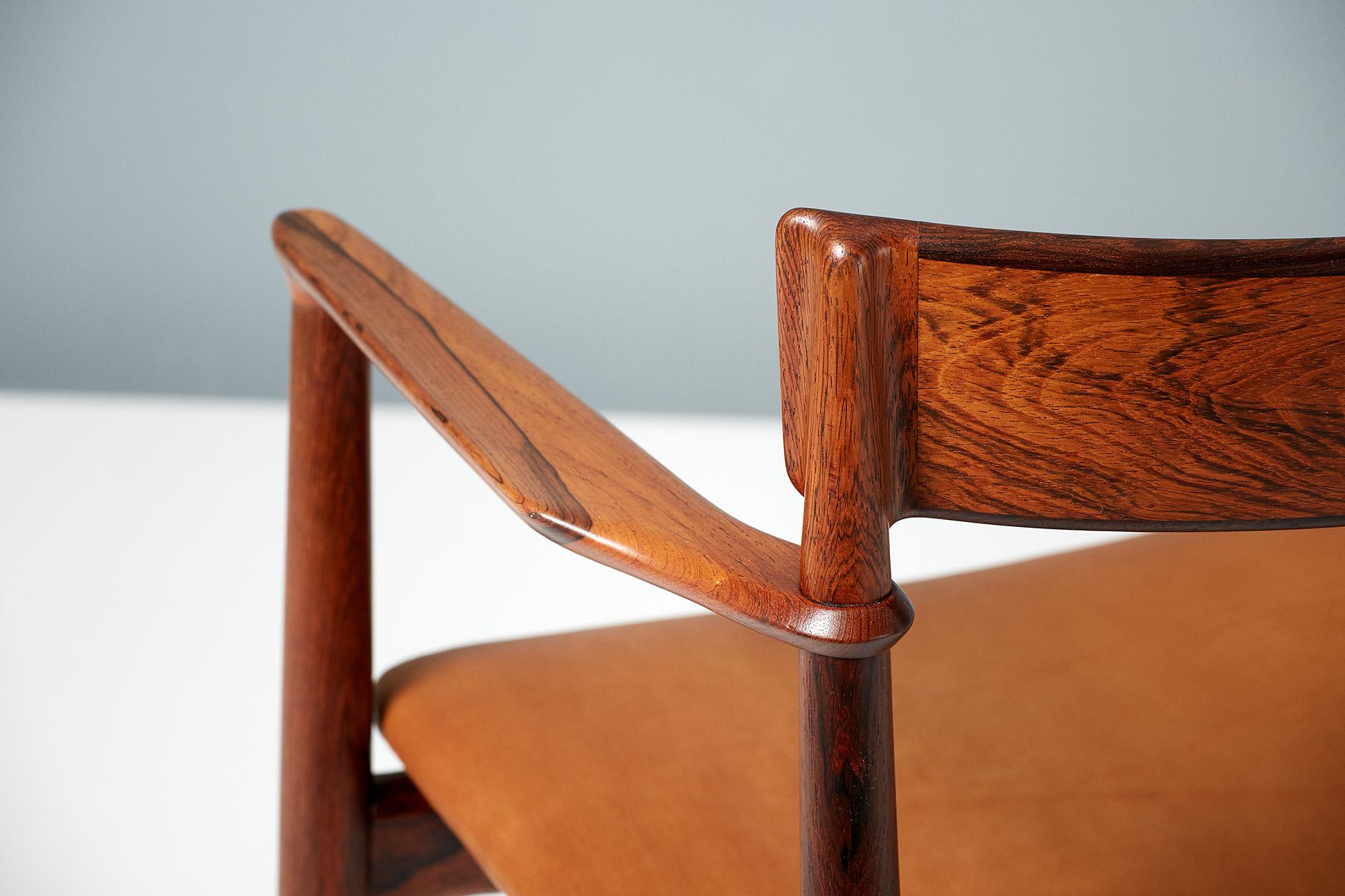 Henry Rosengren Hansen Rosewood and Leather Armchair, 1960 For Sale 4