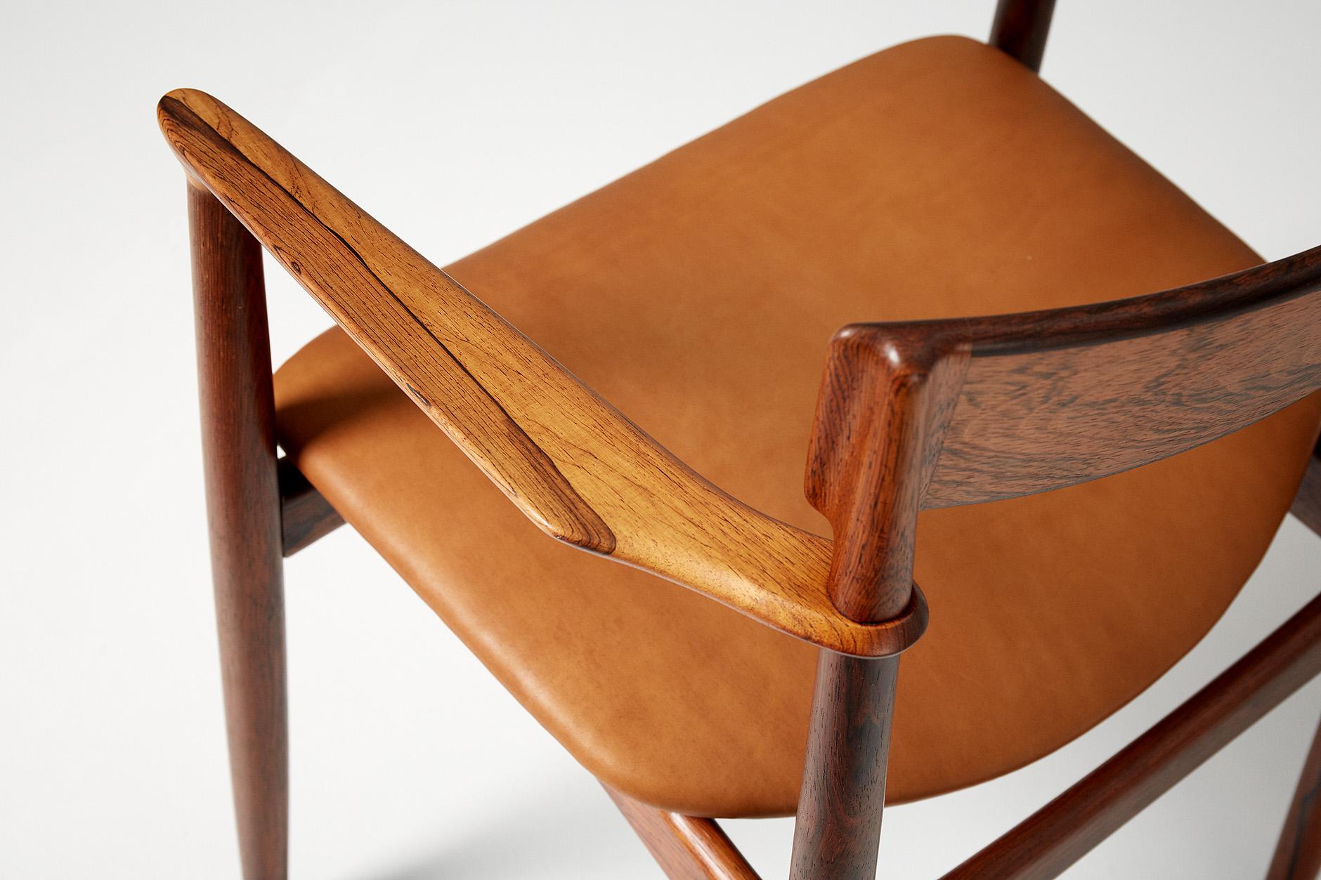 Henry Rosengren Hansen Rosewood and Leather Armchair, 1960 For Sale 6