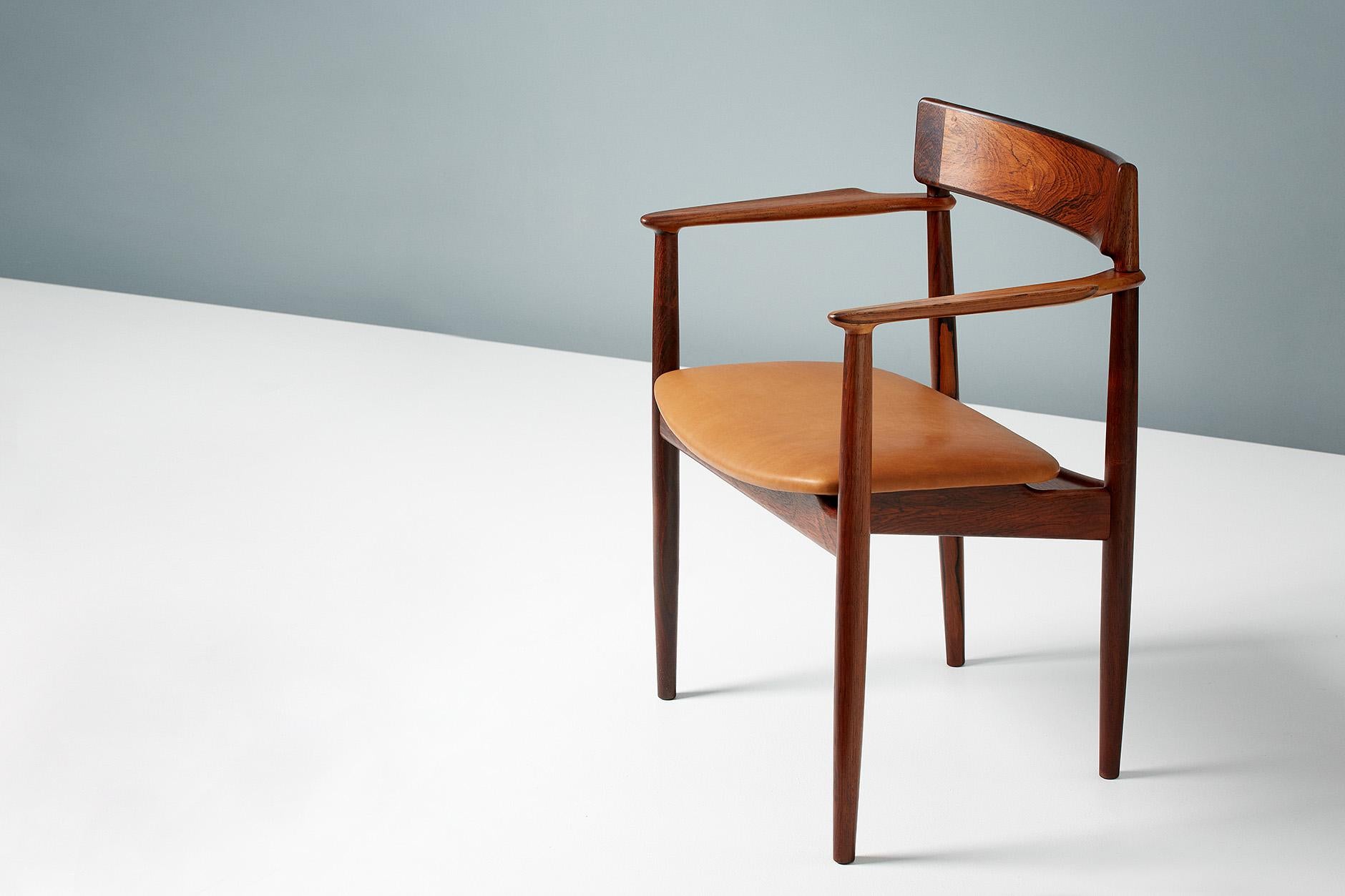 Scandinavian Modern Henry Rosengren Hansen Rosewood and Leather Armchair, 1960 For Sale