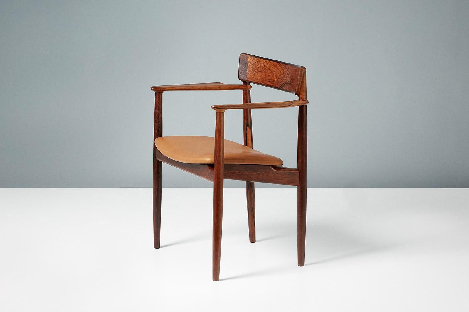 Mid-20th Century Henry Rosengren Hansen Rosewood and Leather Armchair, 1960 For Sale