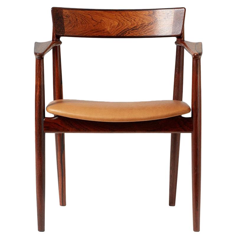 Henry Rosengren Hansen Rosewood and Leather Armchair, 1960 For Sale