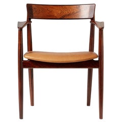 Fauteuil Henry Rosengren Hansen en bois de rose et cuir, 1960